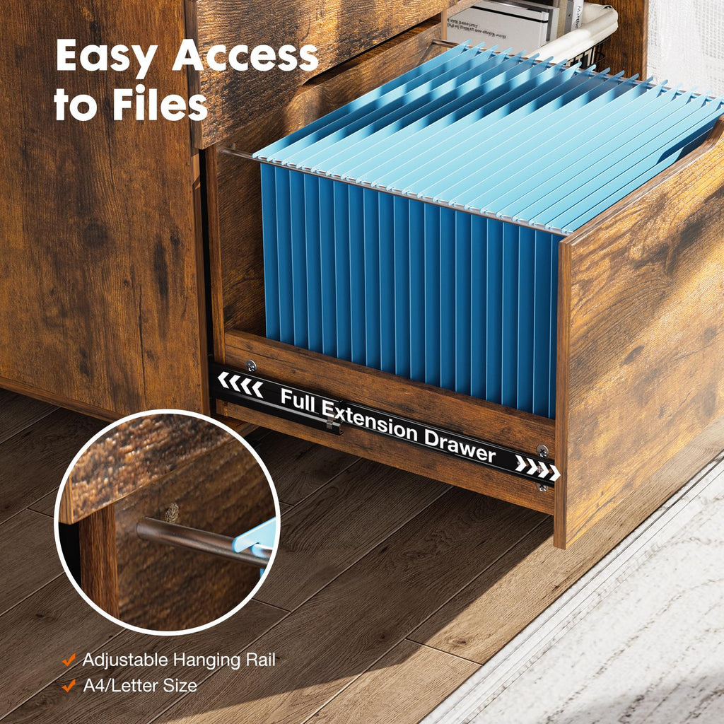 3 Drawer Filing Cabinet Wood Printer Stand with Storage Office Organize Cabinets with Wheels