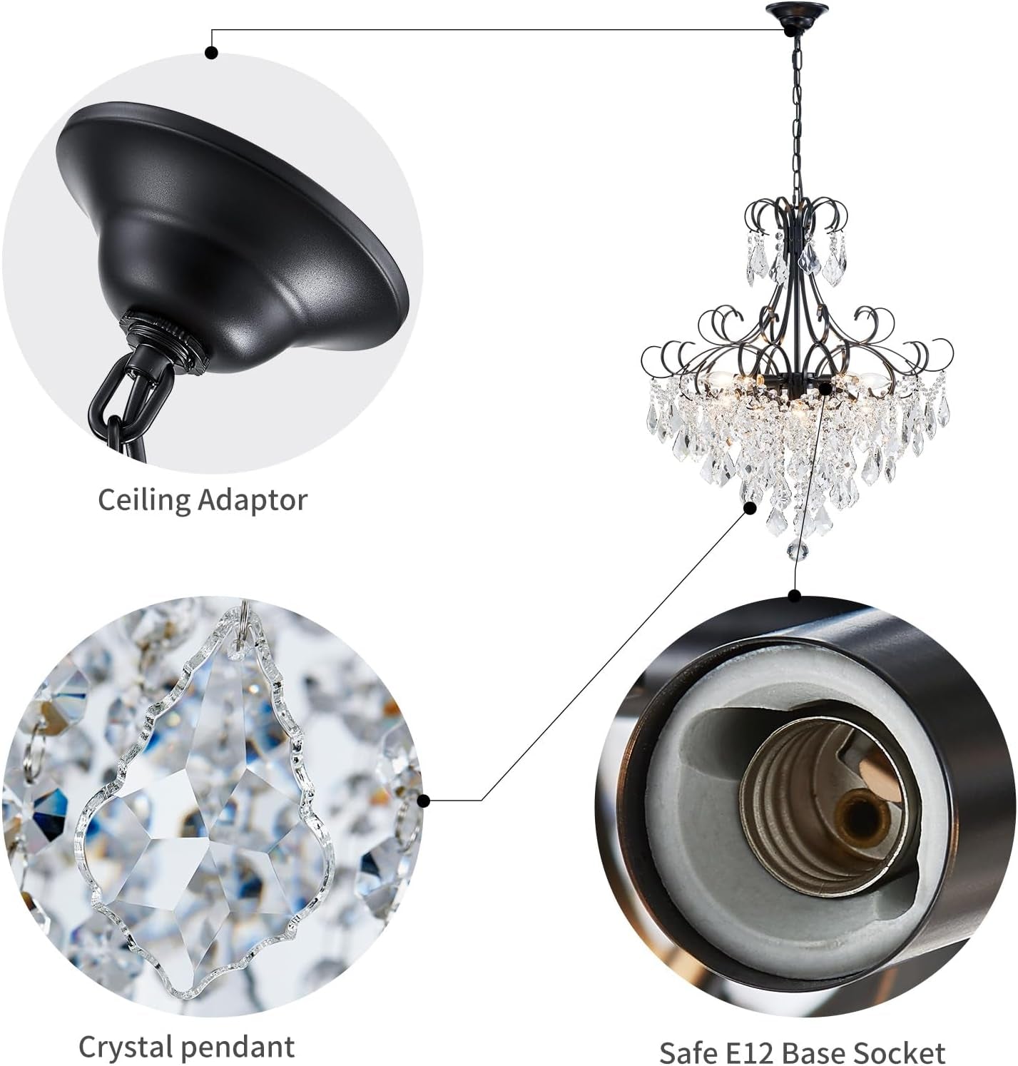 Black Crystal Chandelier 10 Light Pendant Ceiling Fixture