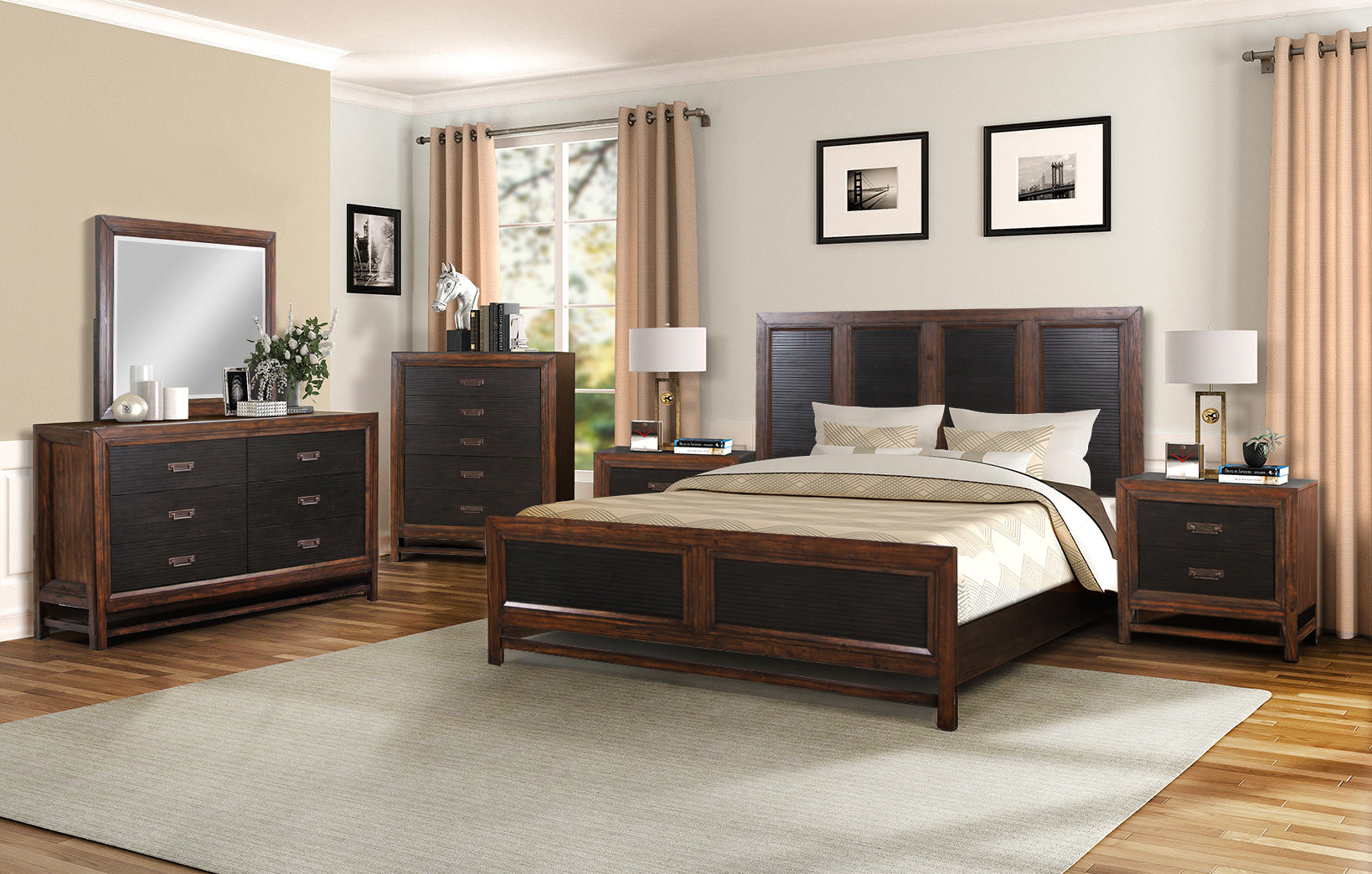 King Size Panel Bed Two-Tone Finish