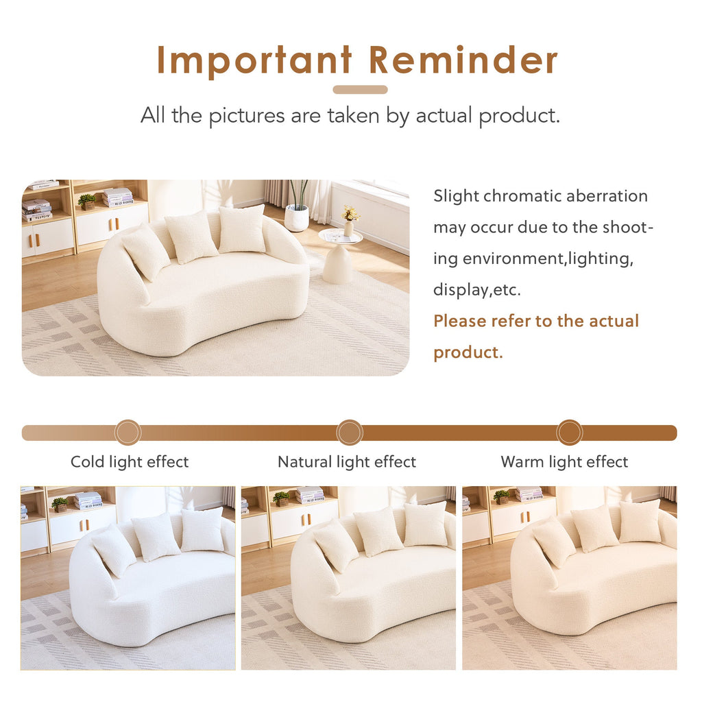 Sofa Curved Modern Off White Chenille 2-seater Space-Saving Compact