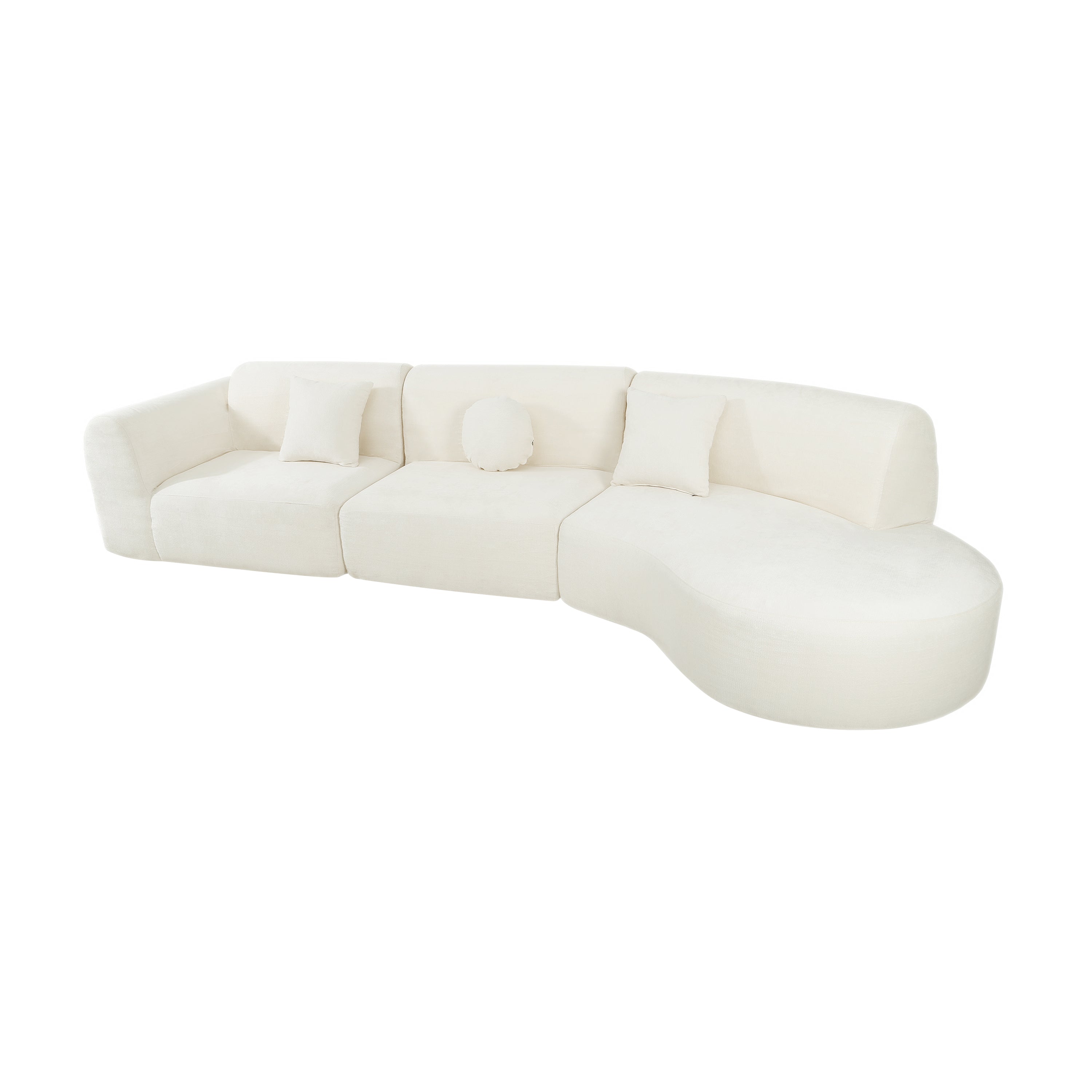 140' Modern Curved Sectional Sofa with High-Density Fully Compressed Sponge and Chaise Lounge, 3-Piece Set, Fully Assembled Right Hand Facing, Perfect for Living Room, Lounge