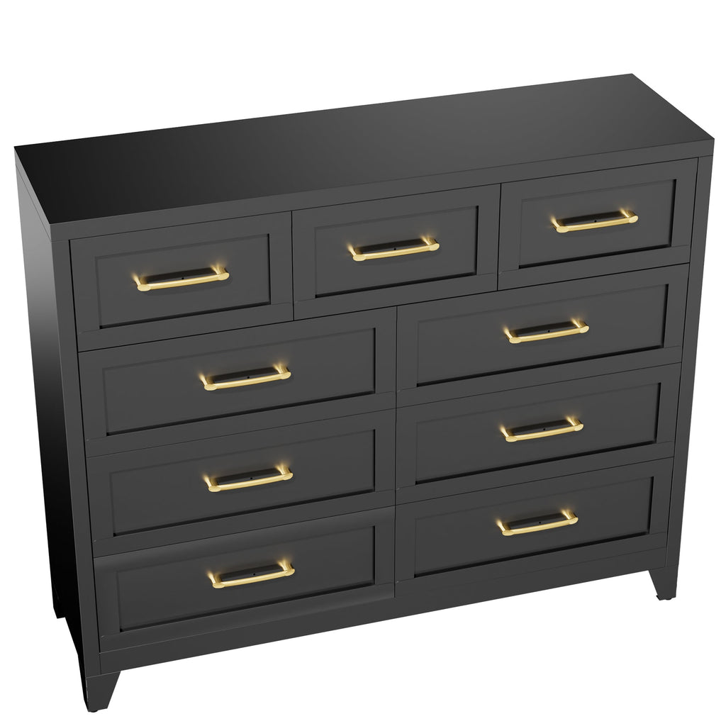 Dresser Tall 9-Drawer Black Steel Smooth-Glide 47.3x15.8x39 In