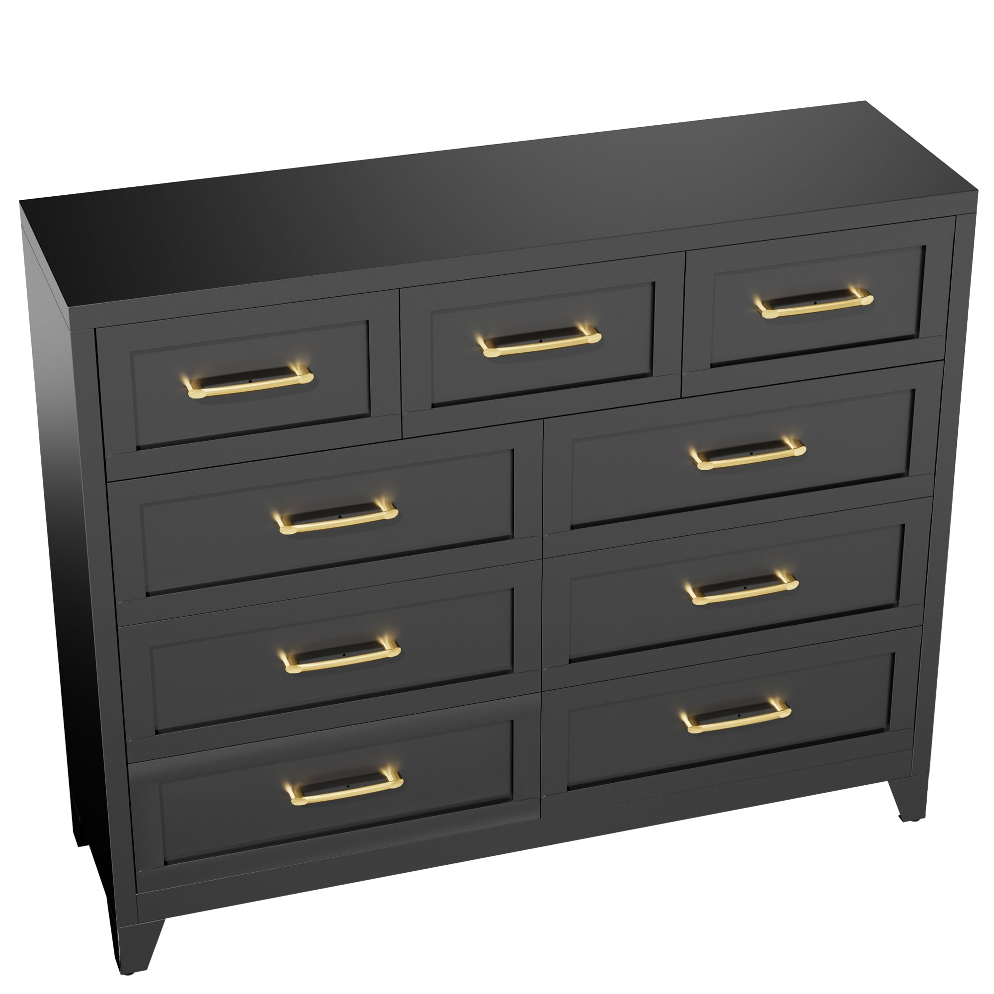Dresser Tall 9-Drawer Black Steel Smooth-Glide 47.3x15.8x39 In