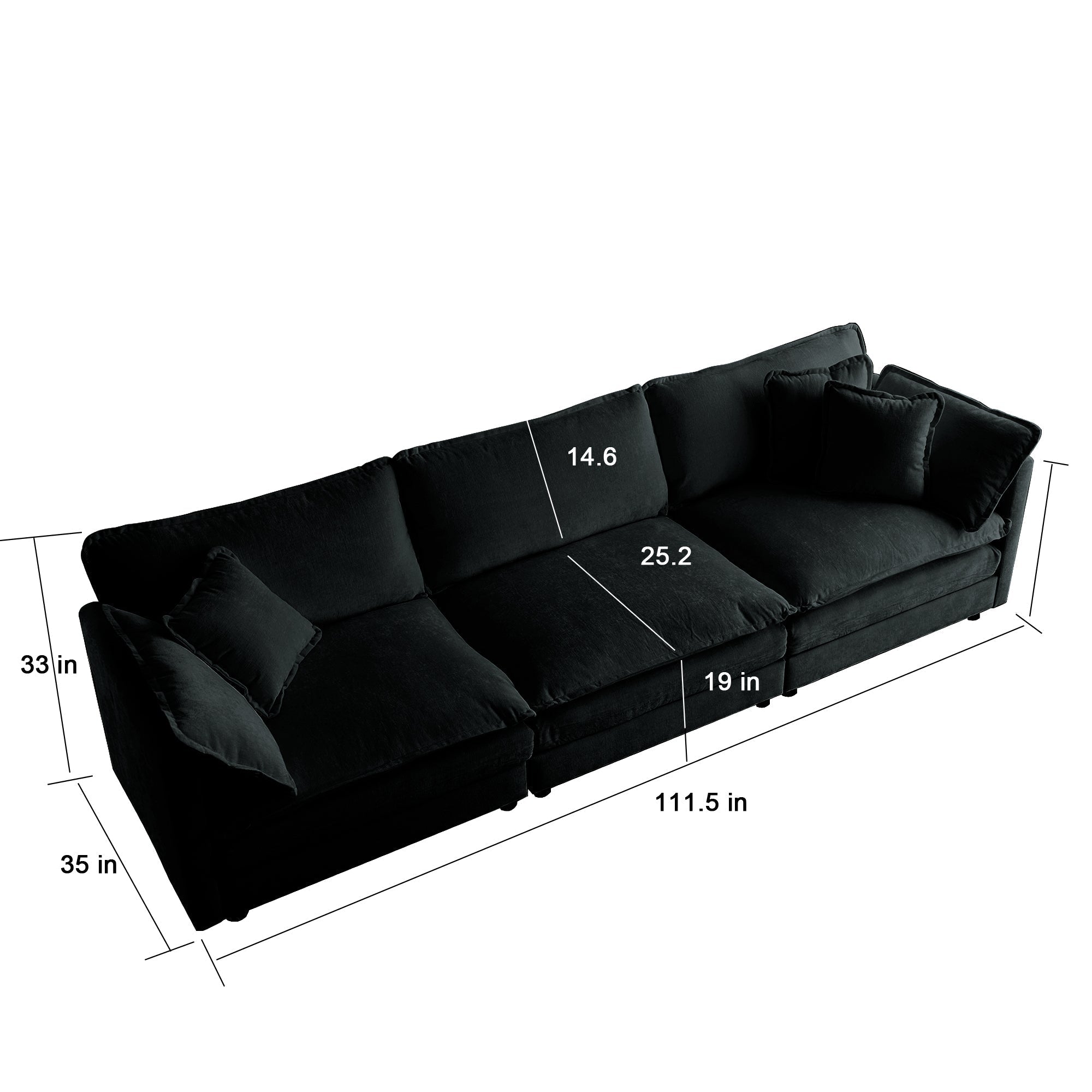 Mid-Century Modern Couch 3-Seater Sofa with Pillows