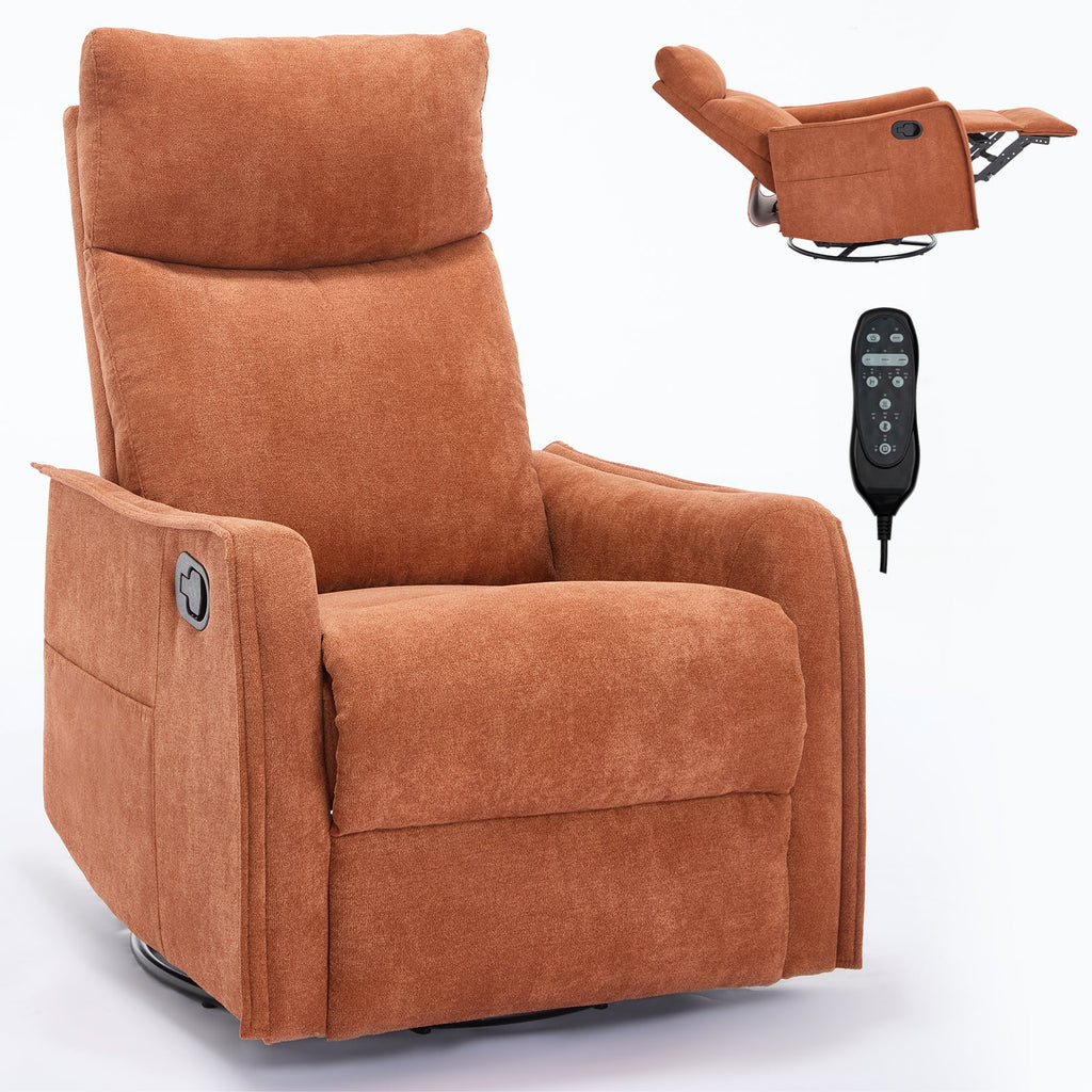 Heated Massage Recliner Chair Swivel Rocker Fabric Orange