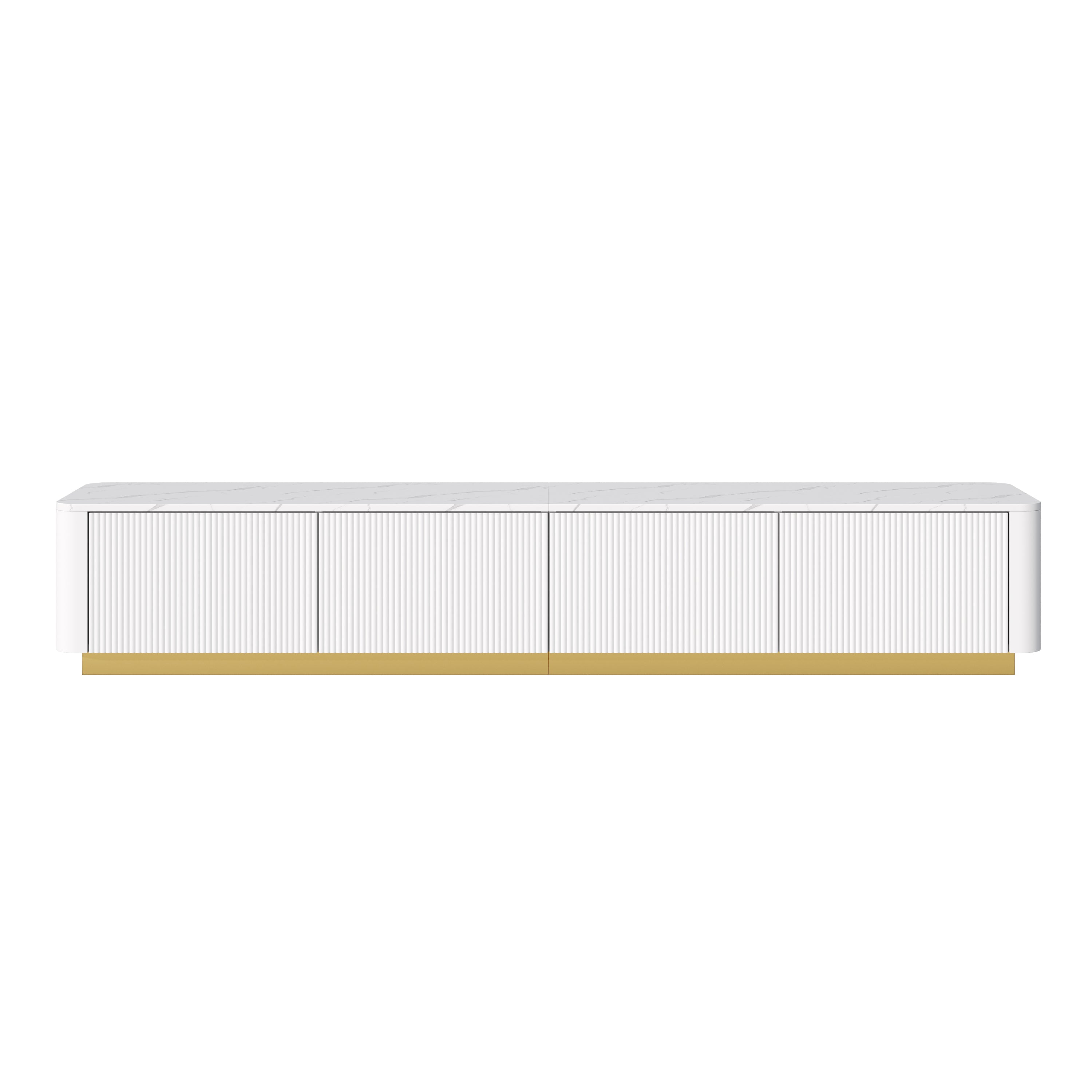 TV Stand Luxury Fluted White MDF Faux Marble Top 4-Drawer Fits 85 In TV