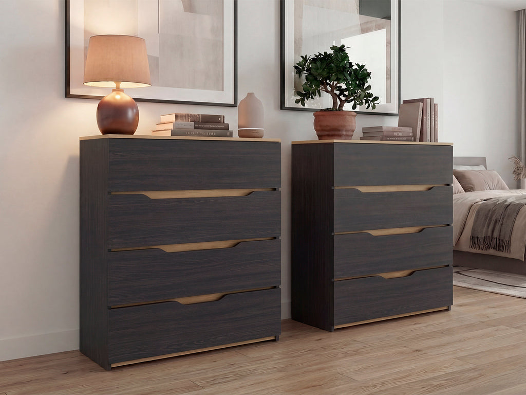 Dresser Modern Set of 2 Natural Oak and Wenge Particle Board 31.5x35.1 In