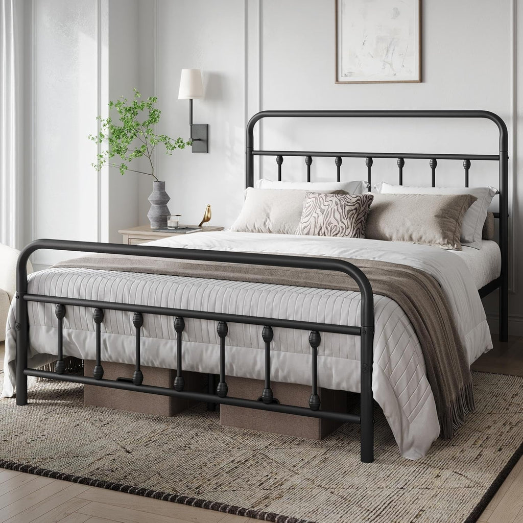 Queen Size Metal Platform Bed Frame With Storage Black