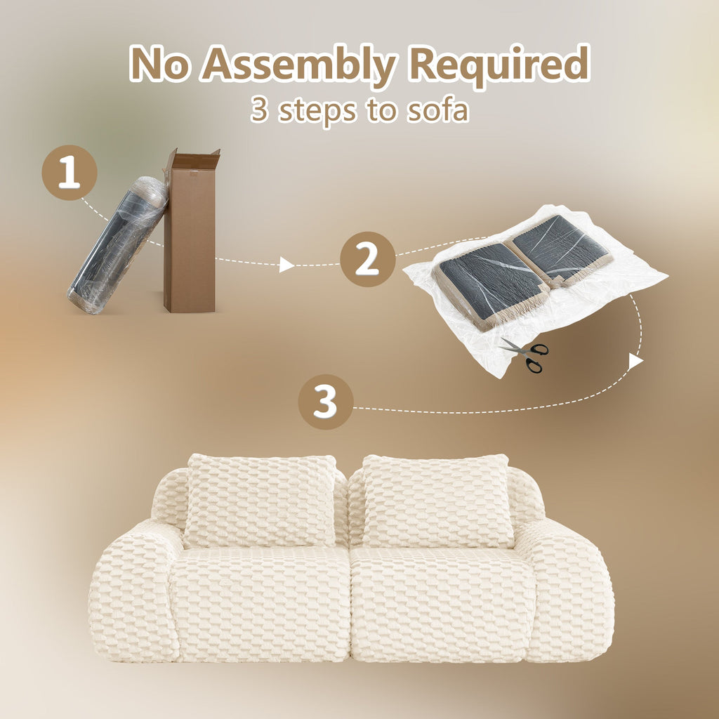 Sectional Sofa Modern Modular Cream Flannelette Deep Seat 82 Inch