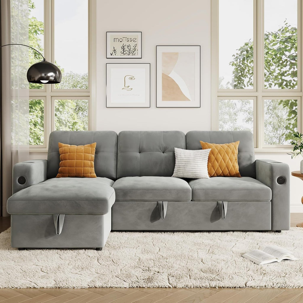 84Inch LShaped Sleeper Sofa Integrated Storage System