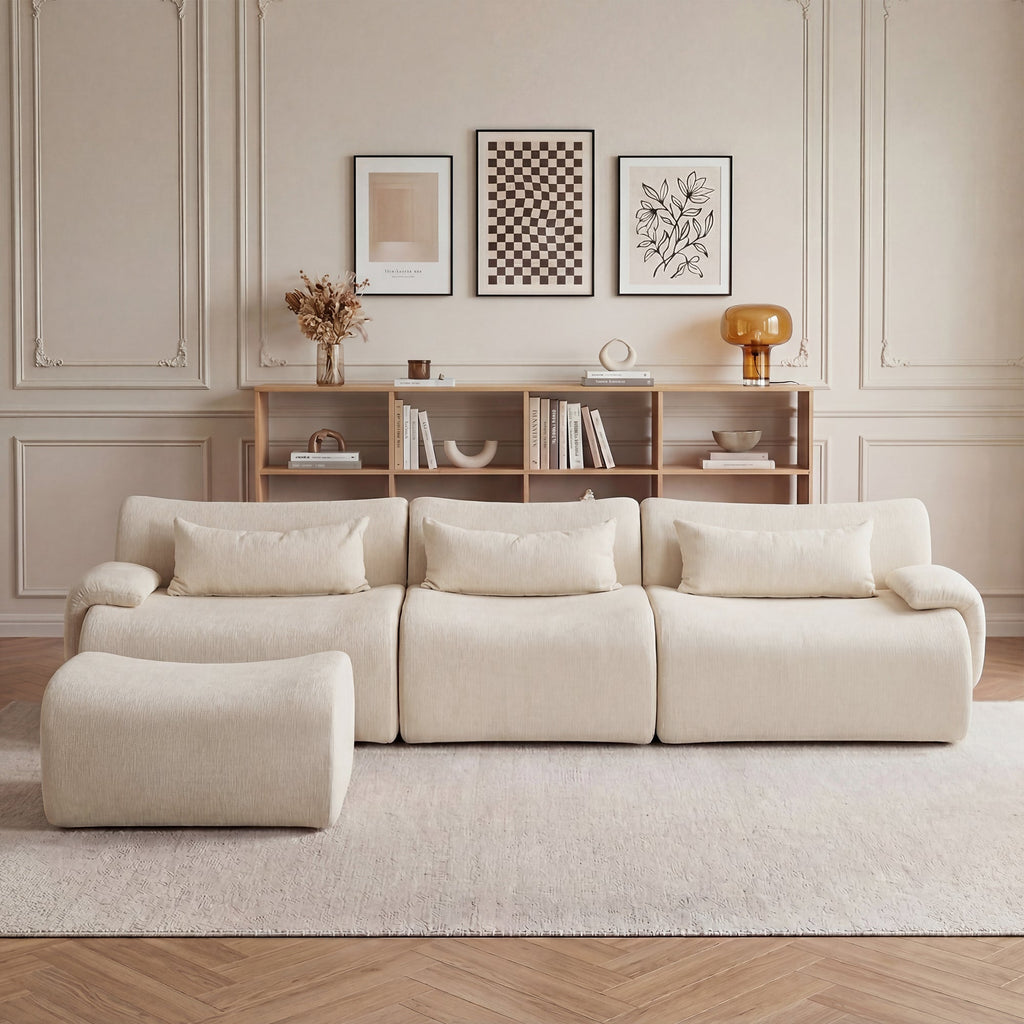 Sofa Curved White 3 Seater with Anti Slip No Assembly Chaise