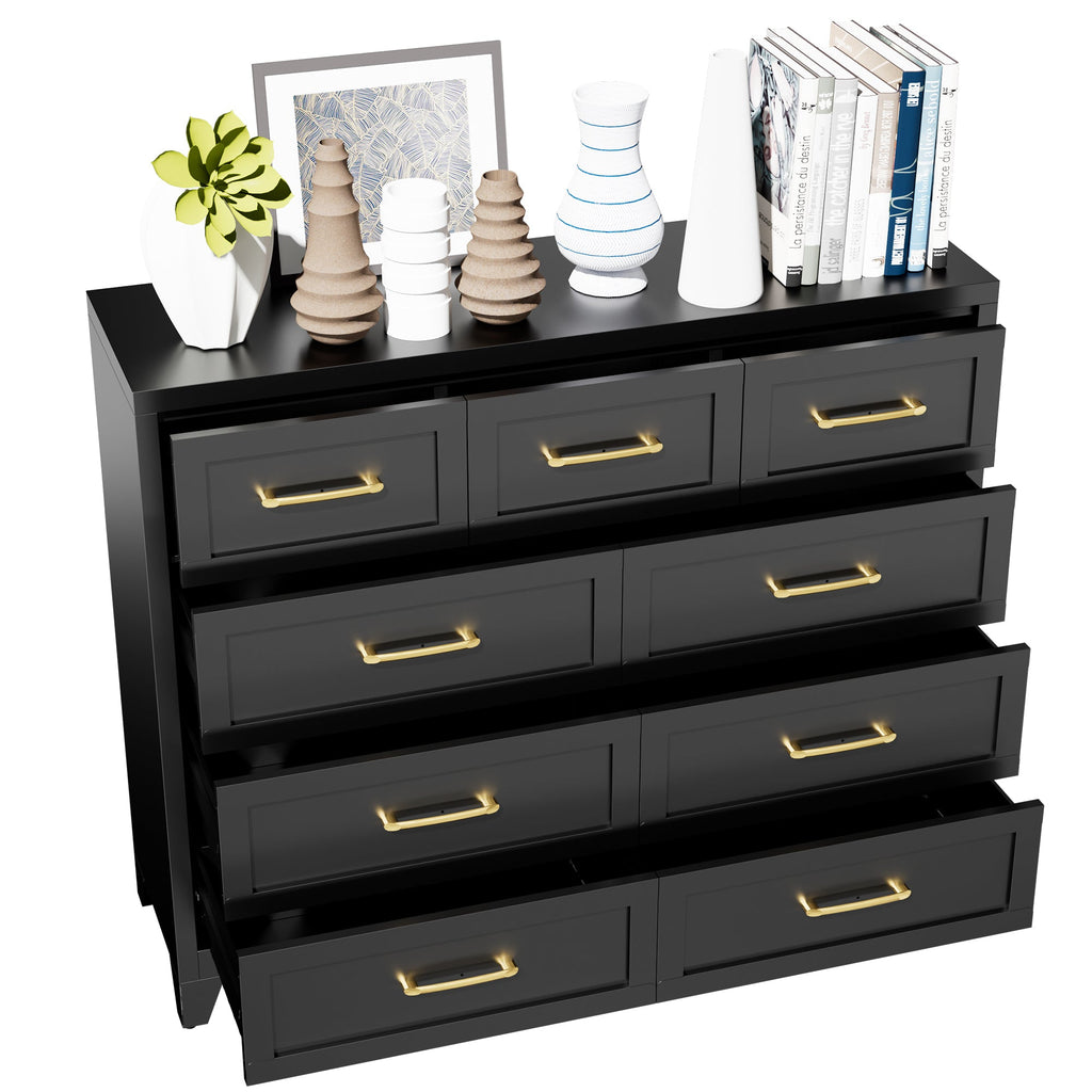 Dresser Tall 9-Drawer Black Steel Smooth-Glide 47.3x15.8x39 In
