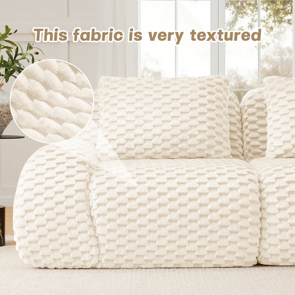 Sectional Sofa Modern Modular Cream Flannelette Deep Seat 82 Inch