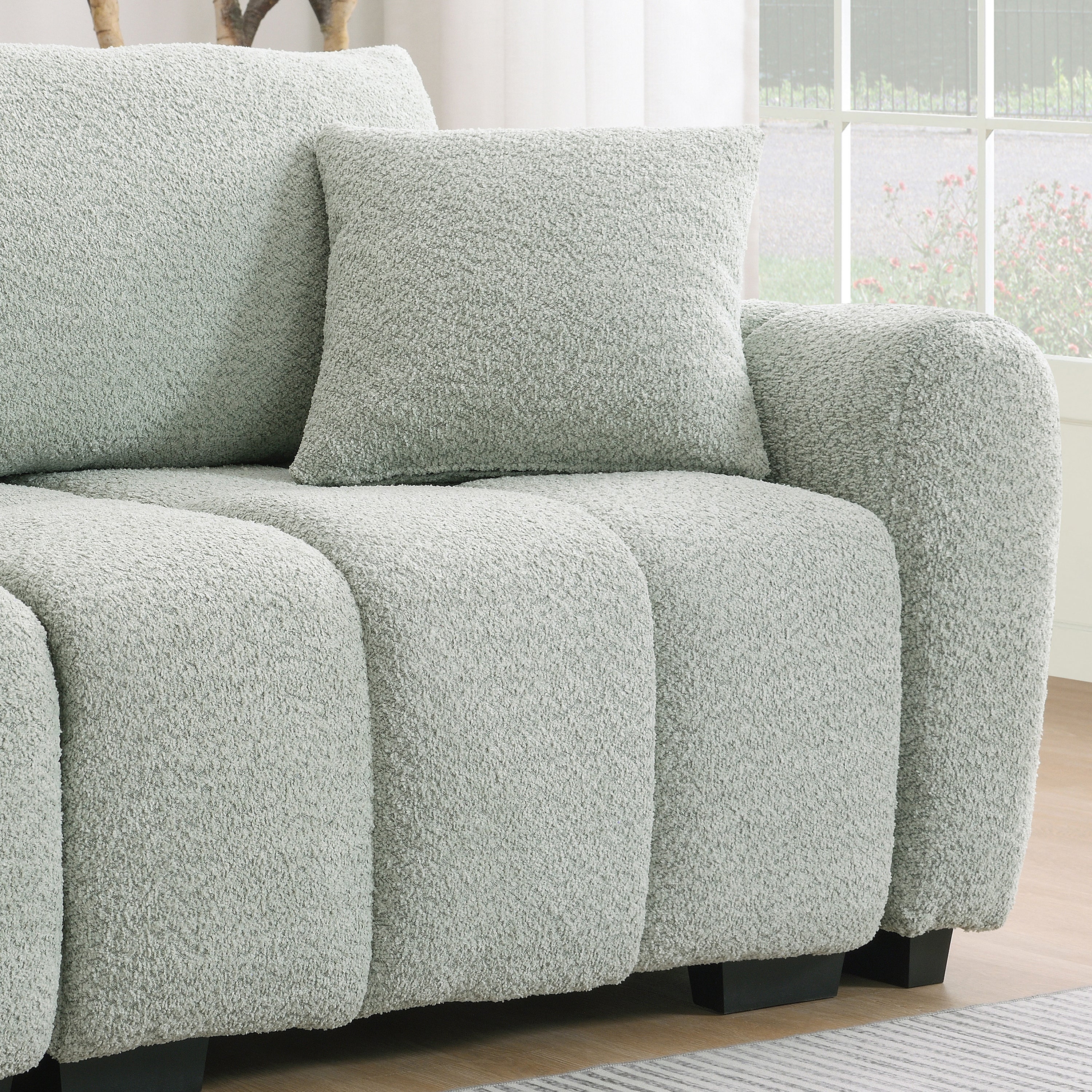 Sectional Sofa L-Shaped Boucle with Movable Ottoman Extra-Large Seat 3 Colors
