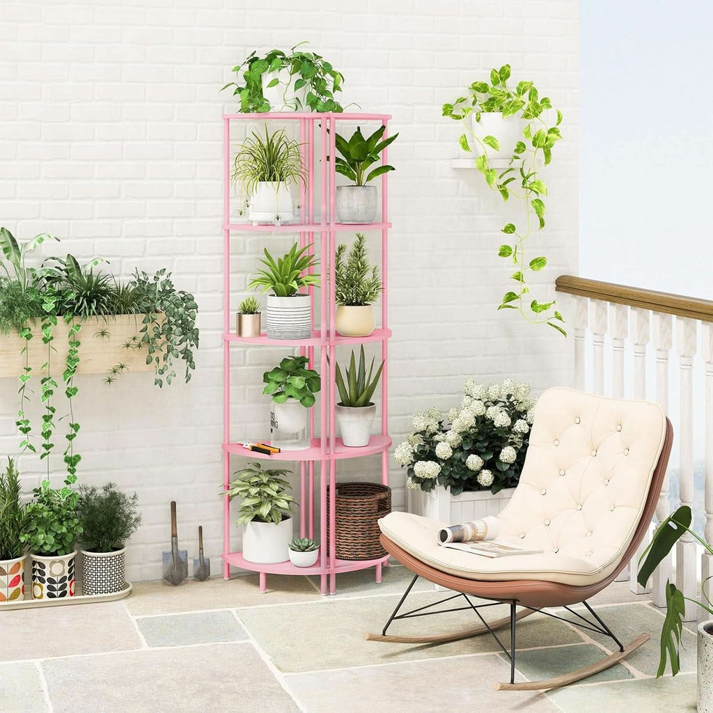 65 Inch Rustic Corner Shelf Stand 5 Tier Display Shelves