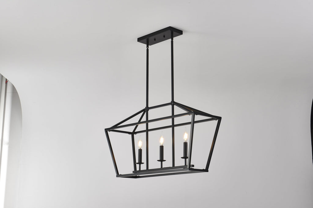 Chandelier Industrial Linear 3-Light Matte Black Metal Pendant Kitchen