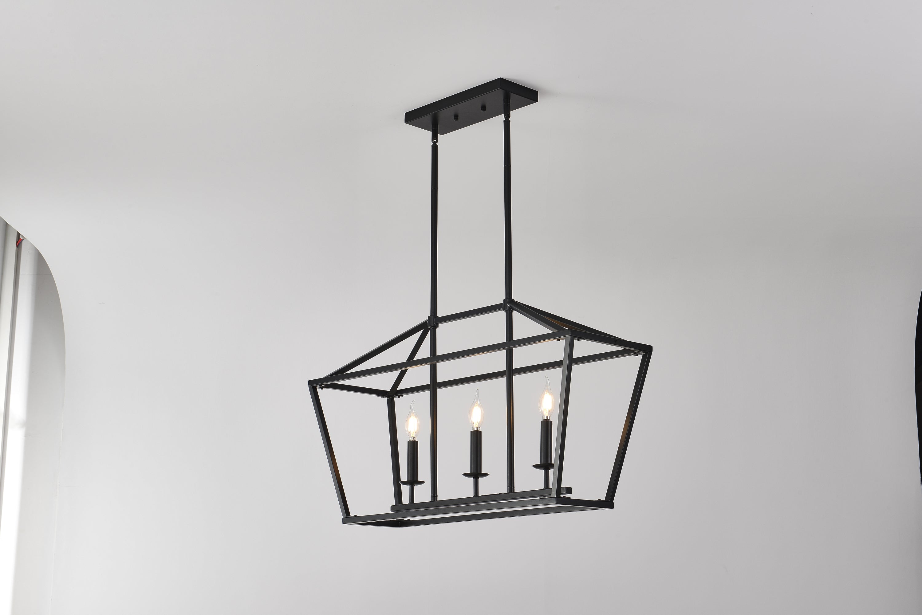 Chandelier Industrial Linear 3-Light Matte Black Metal Pendant Kitchen