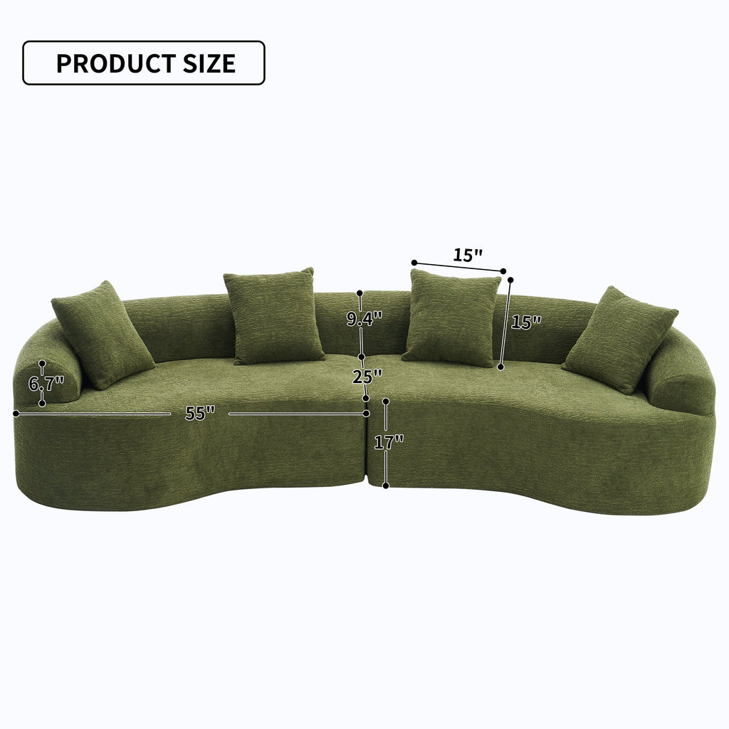 Full Compression Sponge Sofa Forest Green Curved Modular Sectional, Chenille Upholstery, 110''L