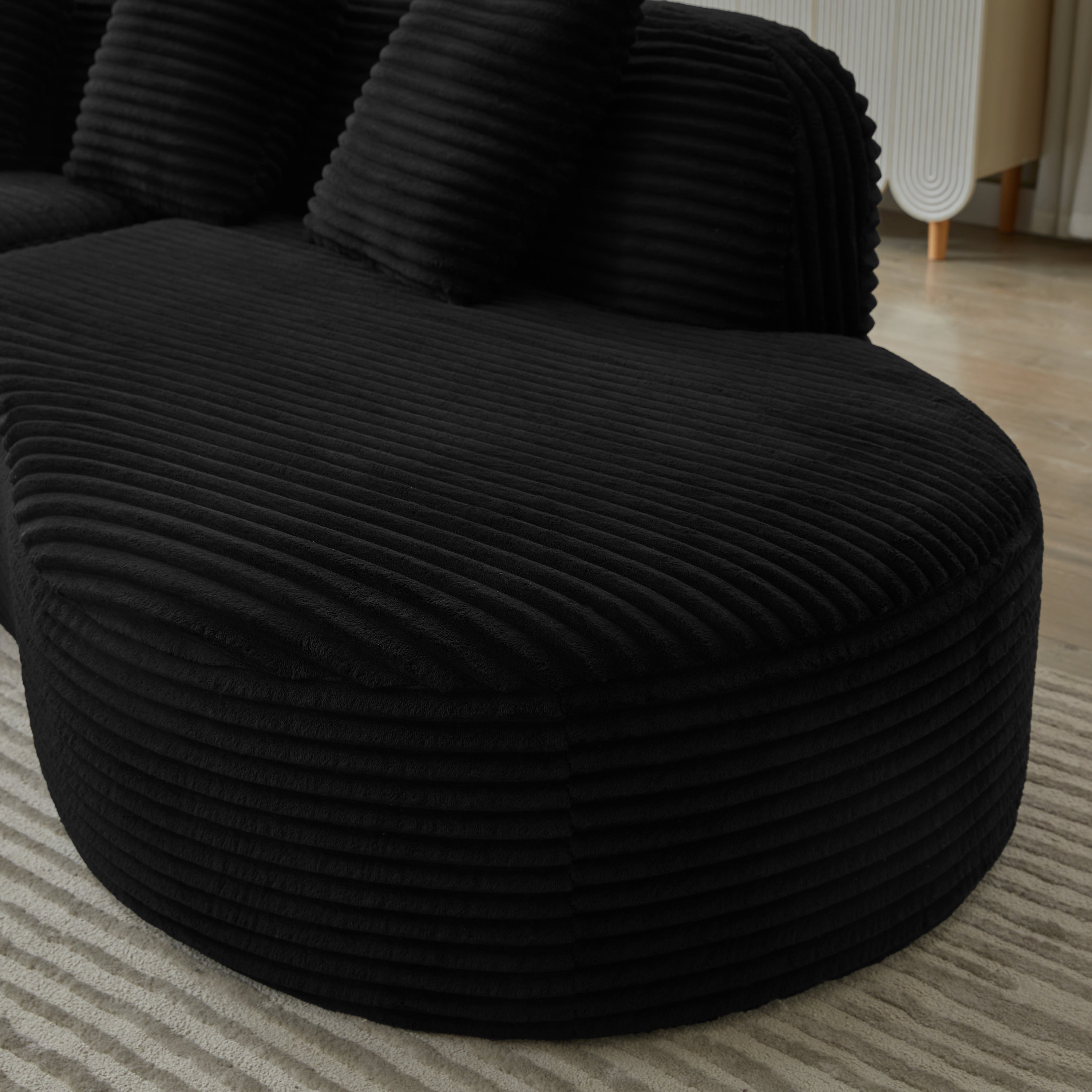 Sectional Sofa Curved Corduroy with Scatter Cushions No Assembly