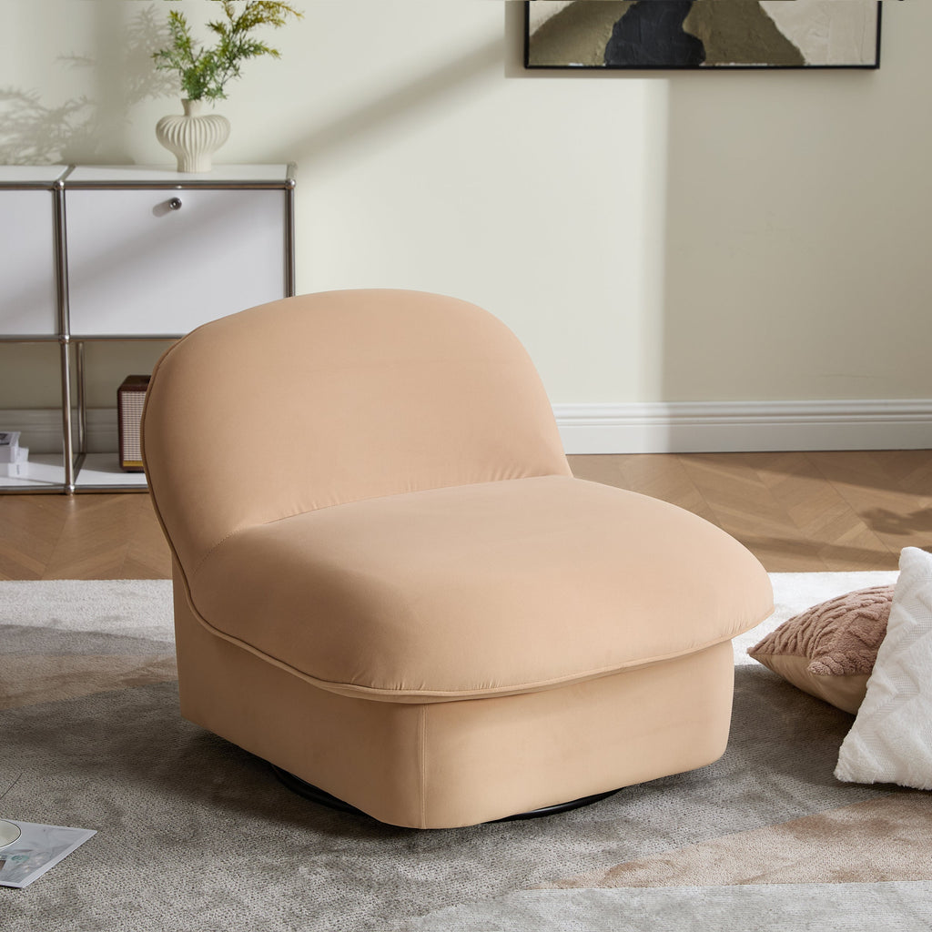 Swivel Accent Chair 360 Degree Khaki Pumpkin-Shape Foam Spring Metal Base