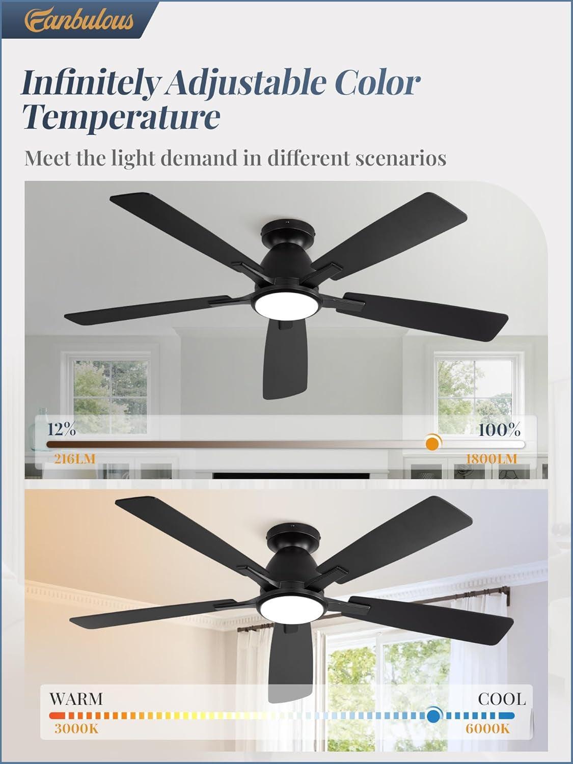 52 Inch Ceiling Fan With Lights Remote App Control