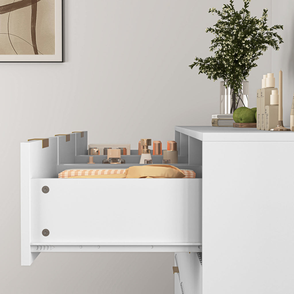 Dresser Classic 9-Drawer White Particle Board Gold Handles 63x15.74 In