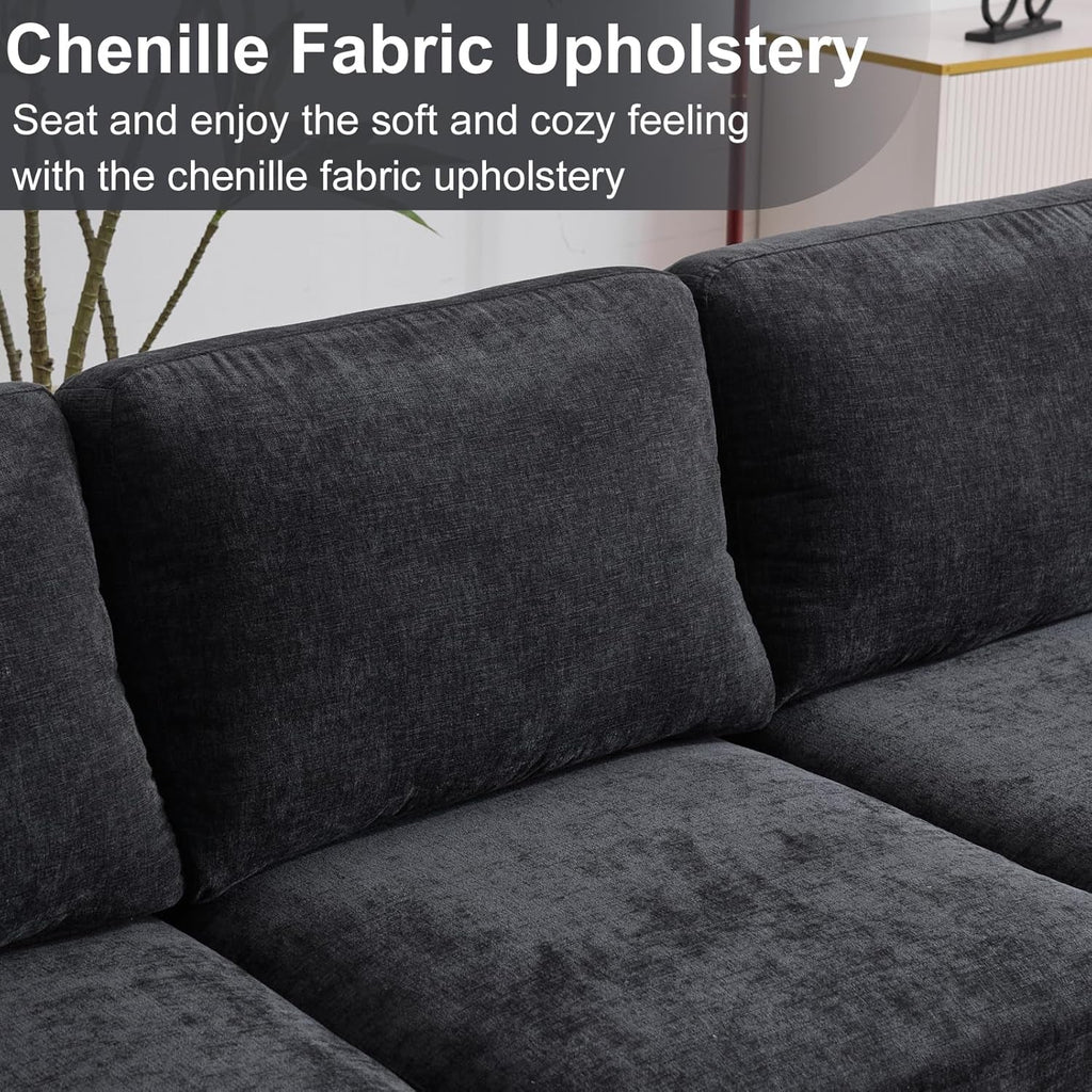 U Shape Sectional Sofa 111 Inch Black Living Room Setup
