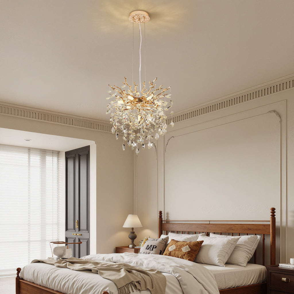 Chandelier Tree Branch Crystal Gold 7-Light Modern 18 In Living Dining