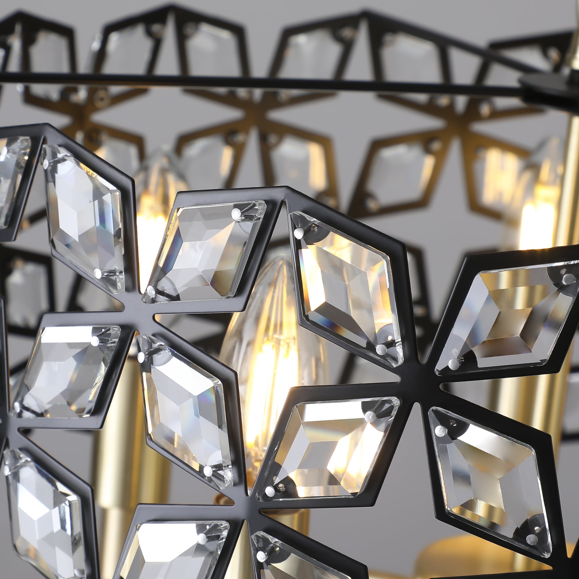 Chandelier Crystal Black Gold Round Pendant 5-Light Modern 19 In