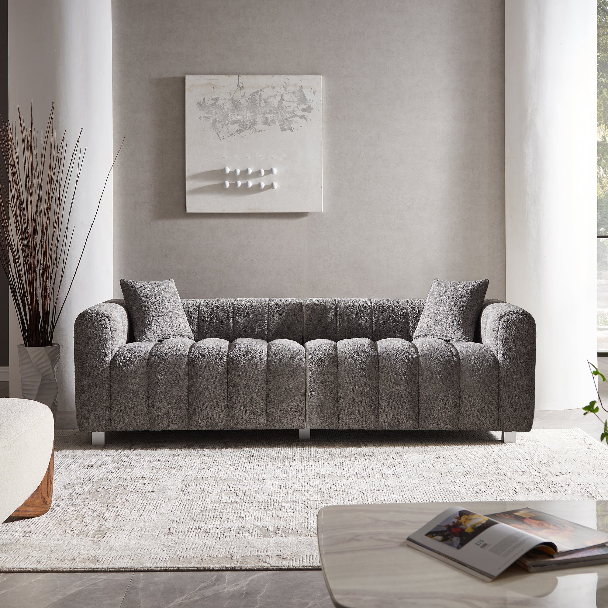 Sofa Modern Bubble Velvet Upholstered with Metal Base Legs 3 Seater