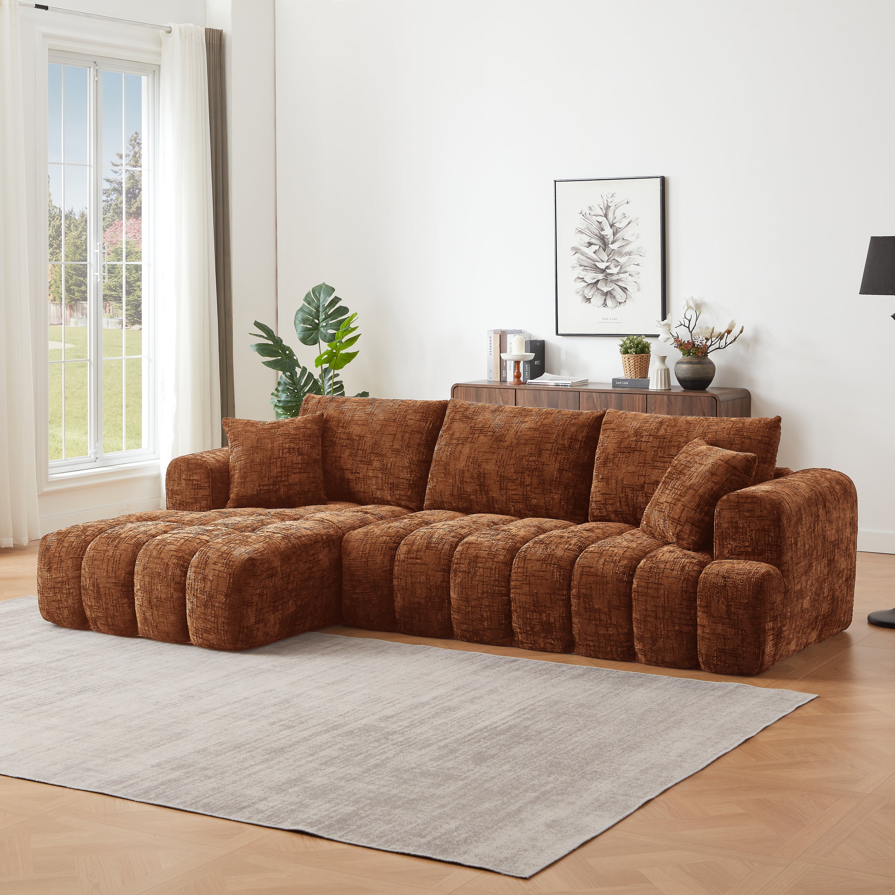 Sectional Sofa L-Shape Chenille Sleeper Oversized No Assembly Required