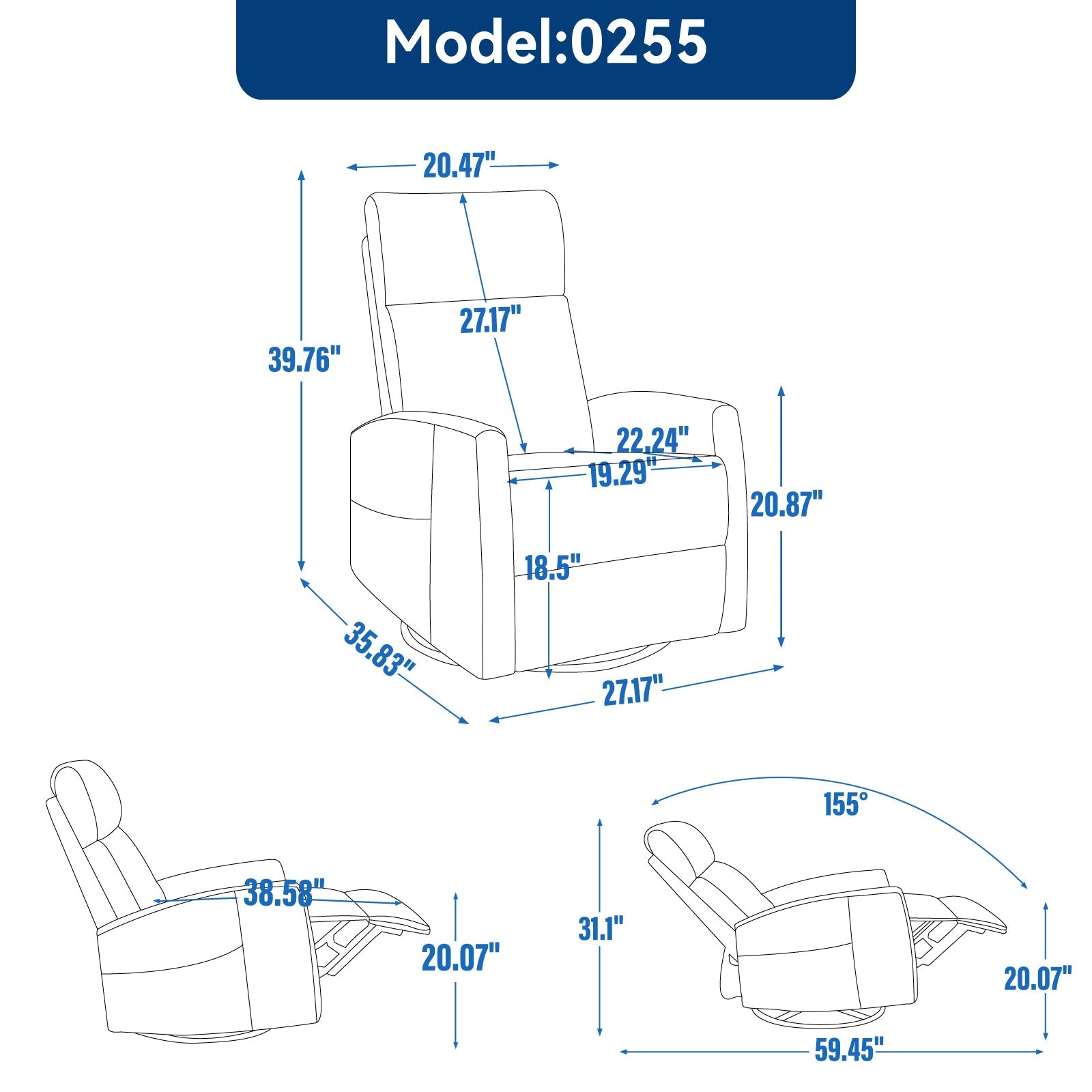 Heated Massage Recliner Chair Swivel Rocker Fabric Orange