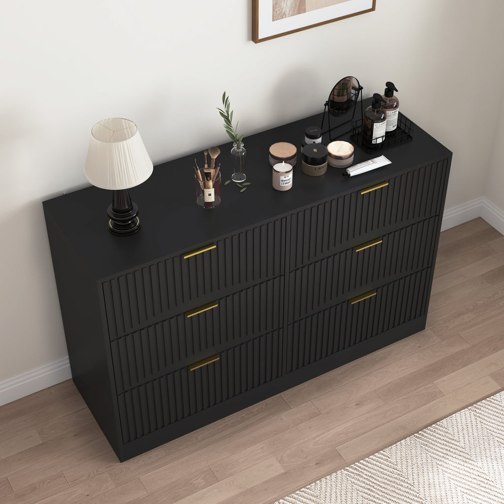 Dresser Modern 6-Drawer Black Particle Board 47.2x15.74x30.3 In