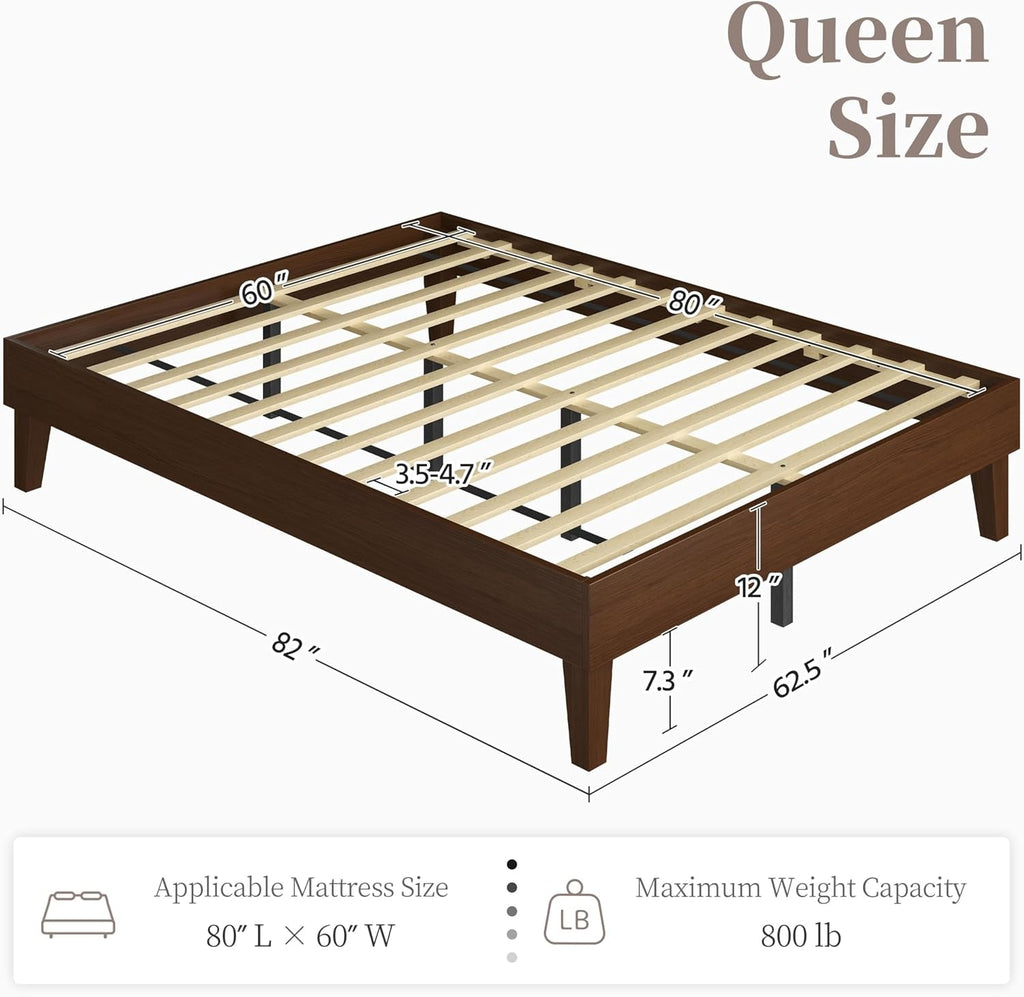 Queen Platform Bed Frame Dark Walnut Underbed Storage