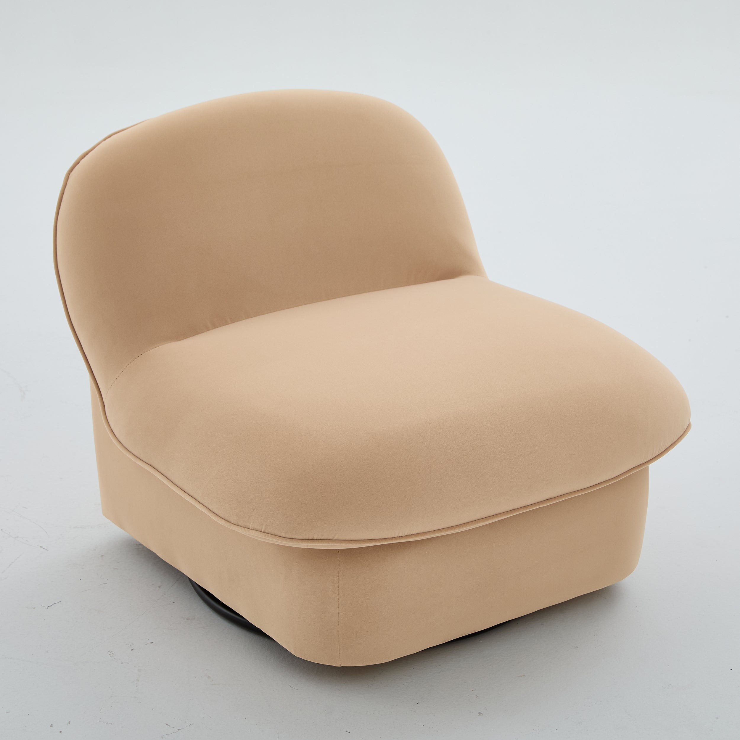 Swivel Accent Chair 360 Degree Khaki Pumpkin-Shape Foam Spring Metal Base