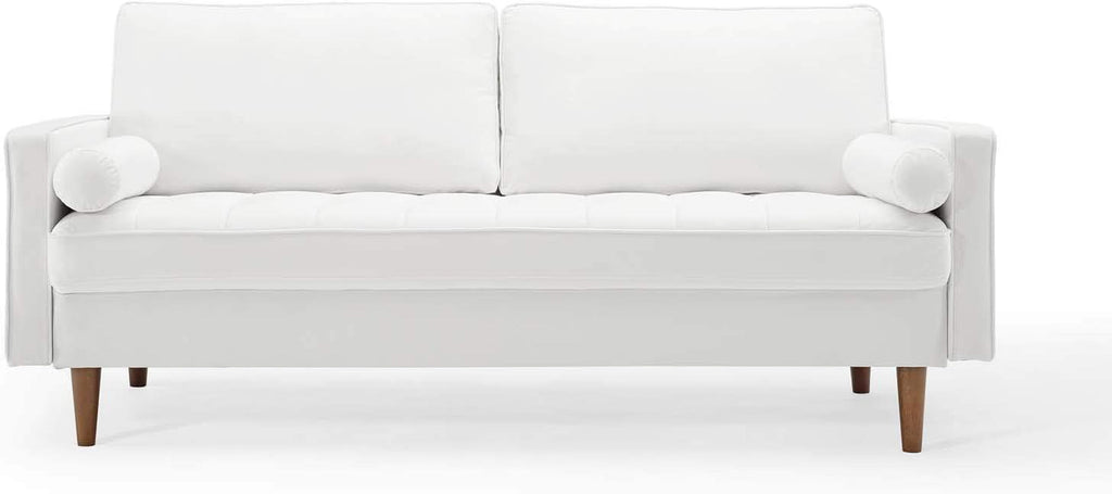 Valour Performance Velvet Sofa White Mid Century Modern