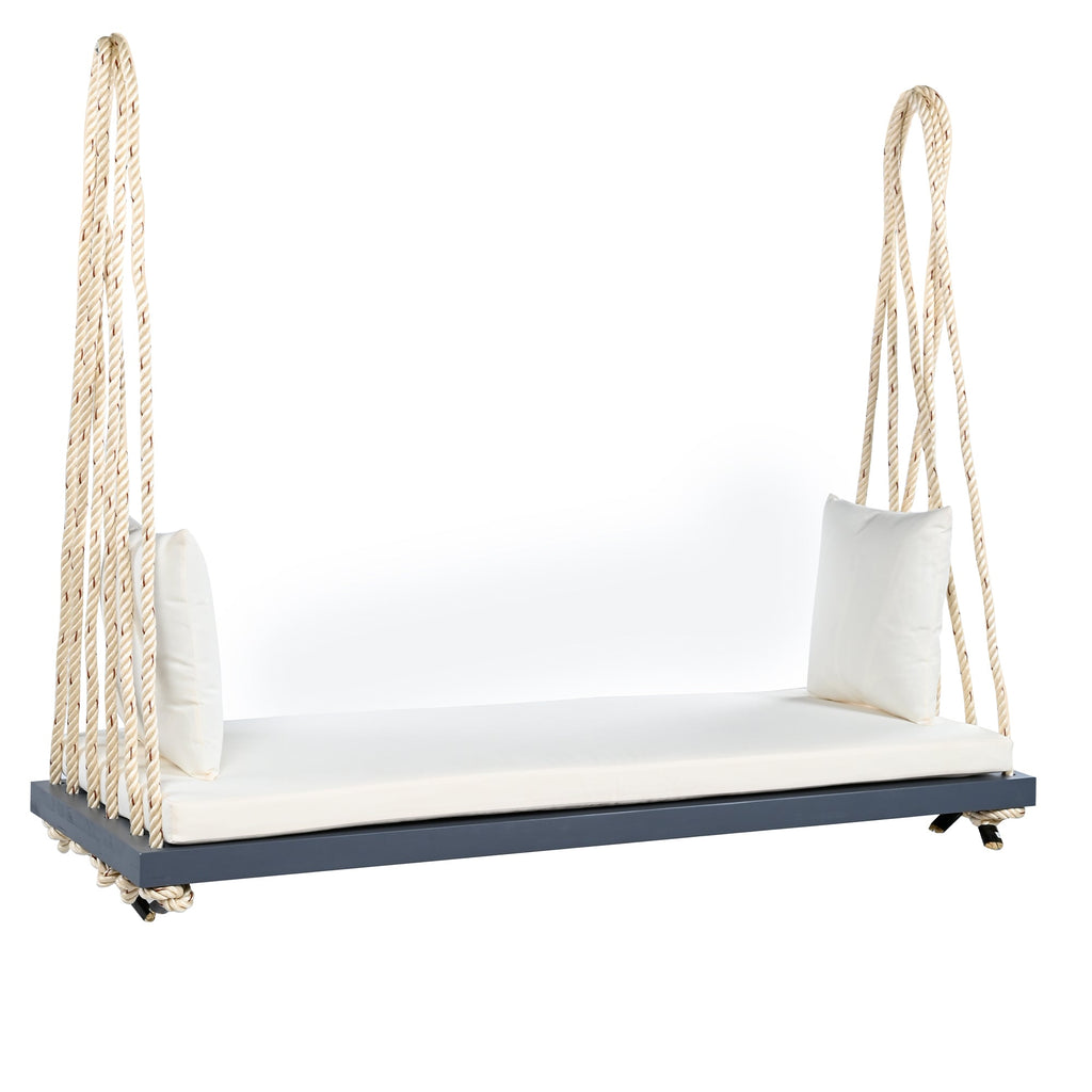 Outdoor Hanging Swing Chair Acacia Wood Gray Cushion Pillows 63x23.6 In 400 LB