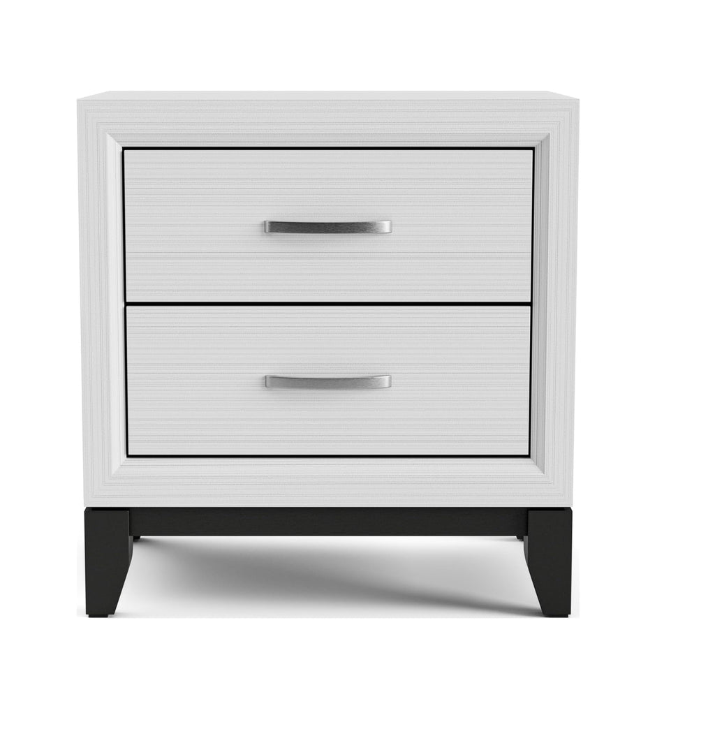 Two Tone Nightstand with 2 Drawers, Wooden Legs, White Finish, Bedroom