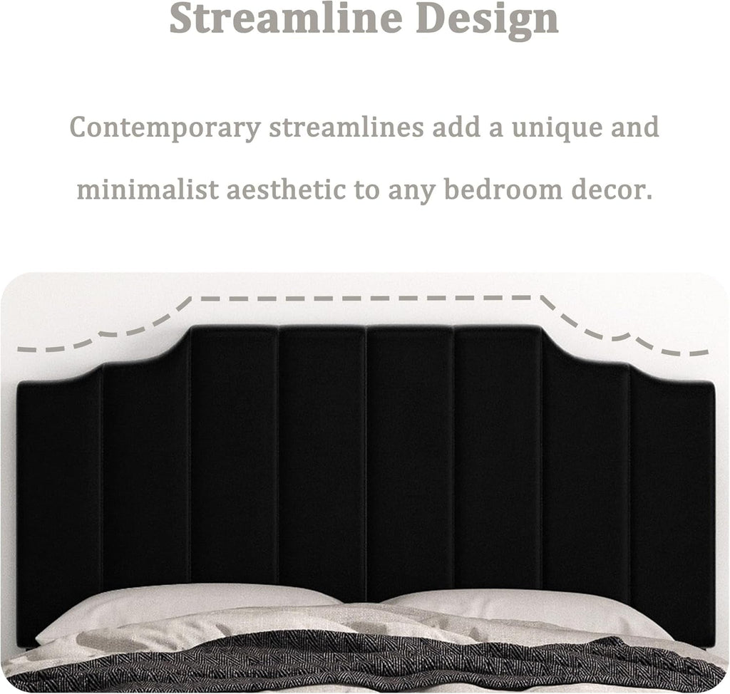 Velvet Wall Mounted Queen Size Headboard with Tufted Design