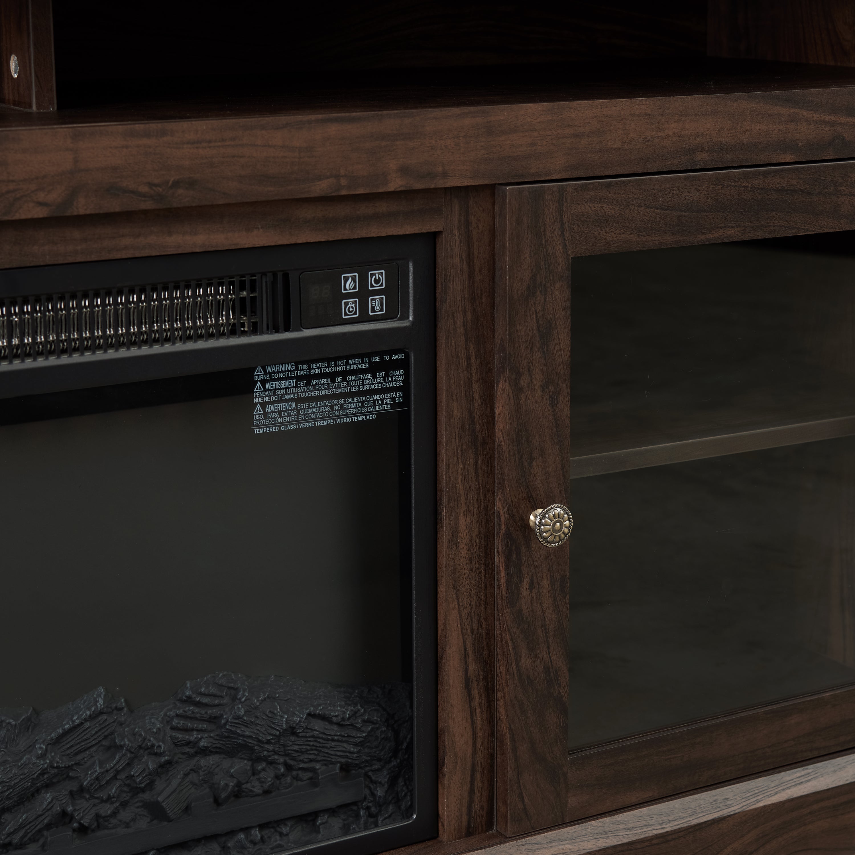 TV Stand Fireplace American Traditional Brown MDF 1400W Fits 65 In TV 60 In
