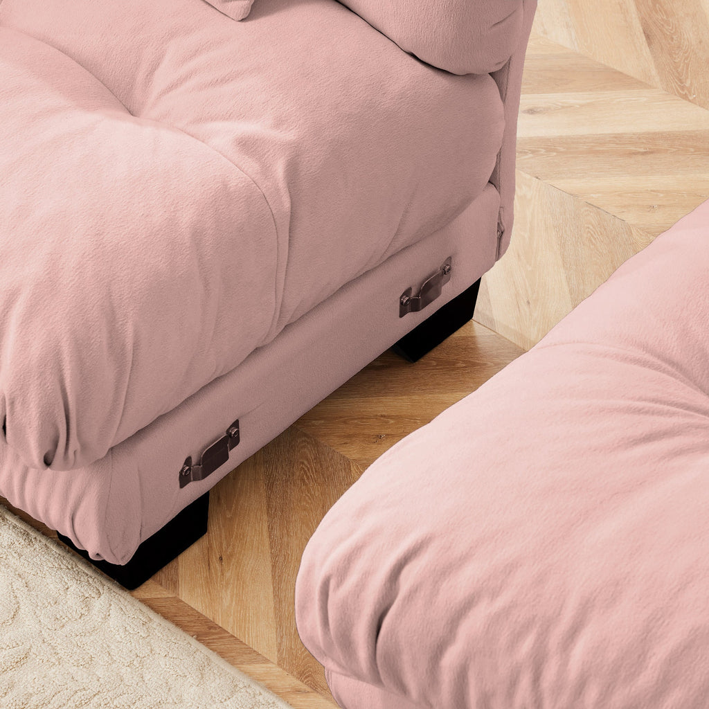 Sectional Sofa Curved Chenille Pink with Convertible Ottoman