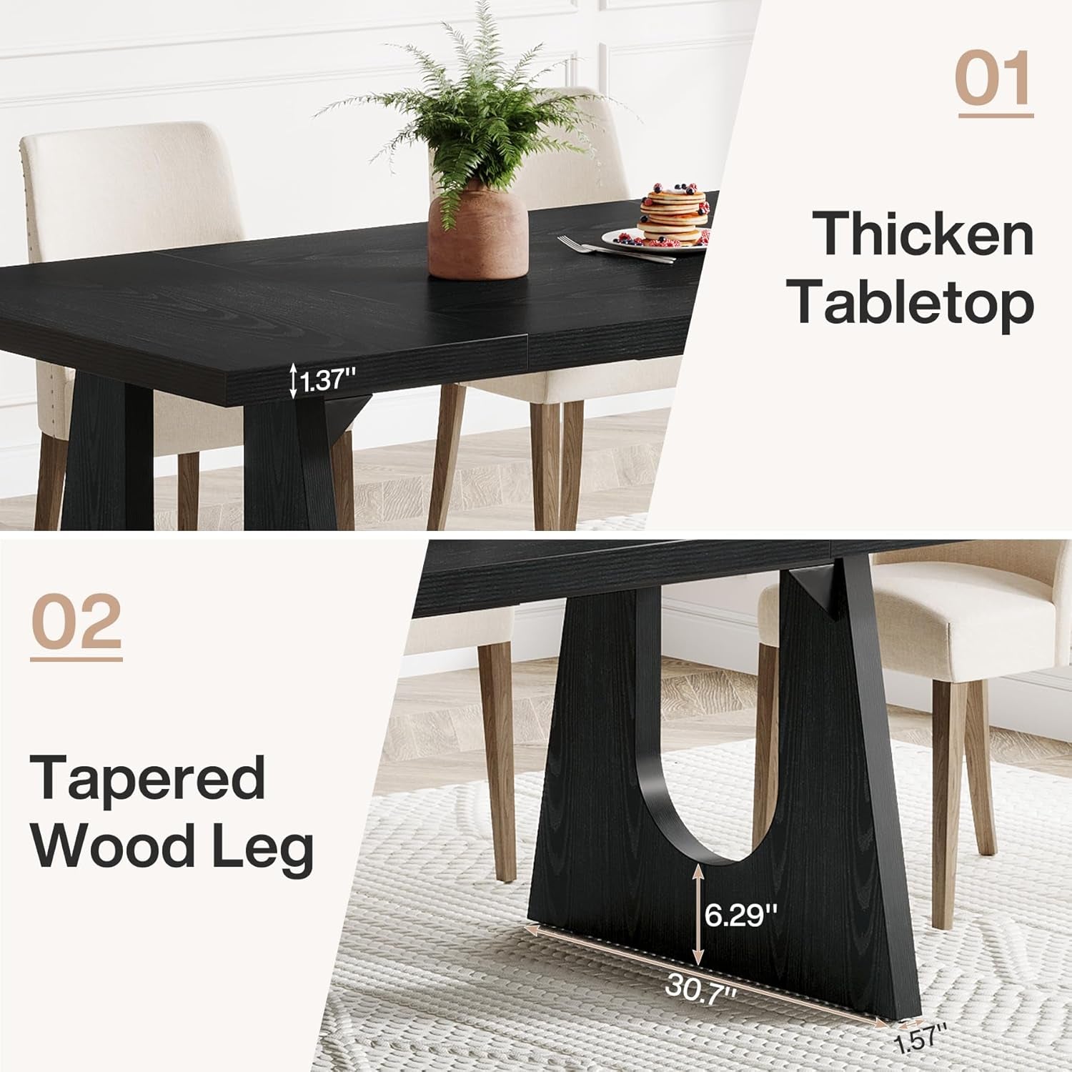 70.9 Inch Black Contemporary Rectangular Dining Table Seats 6 To 8