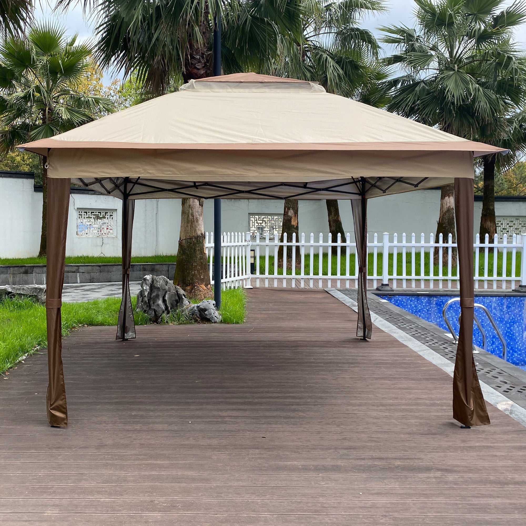 Canopy Gazebo Steel Coffee Pop-Up 11x11 Ft Double-Tier Mesh Sidewalls UV