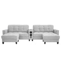 Sectional Sofa U-Shape Chenille Light Gray 6 Seat Bluetooth 126 In