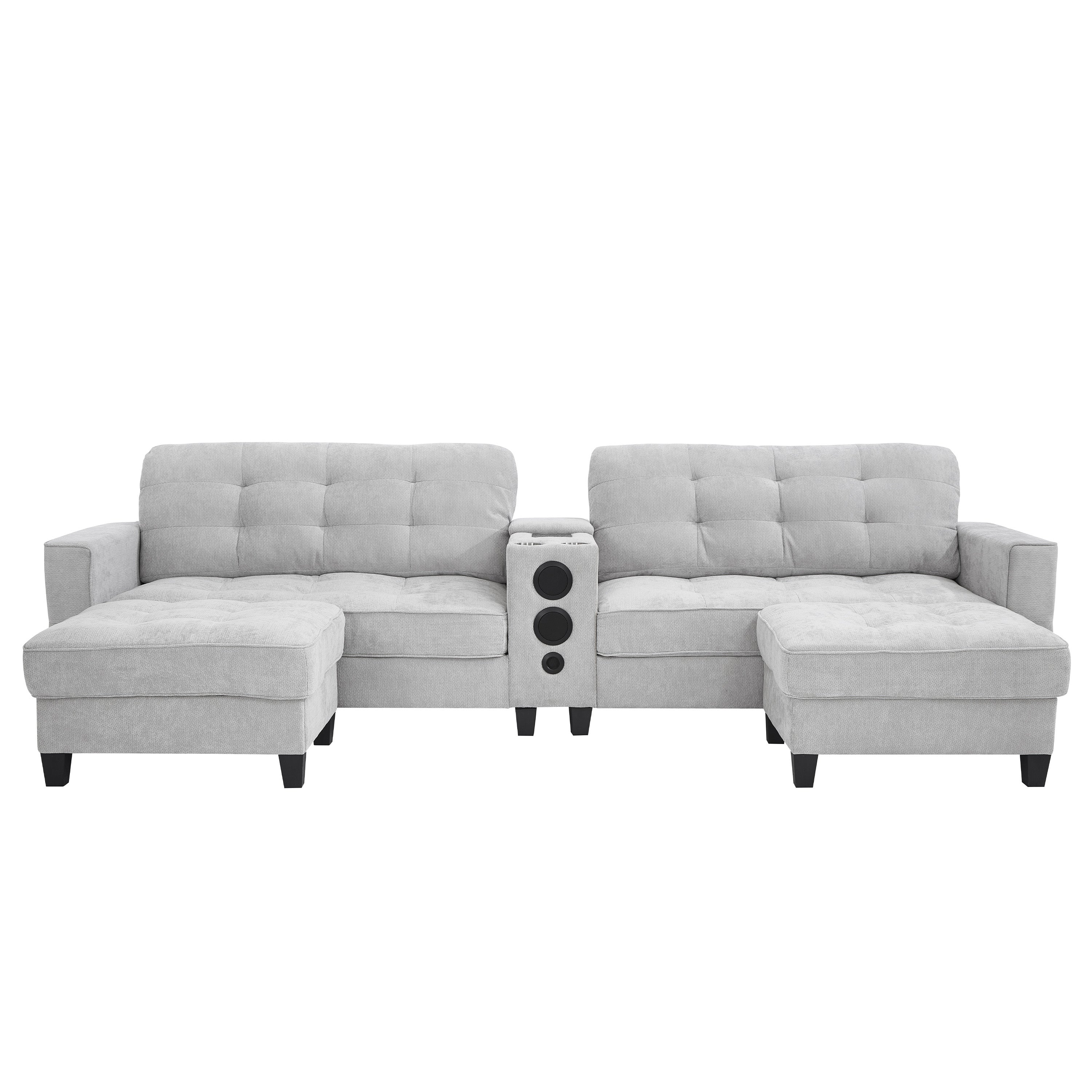 Sectional Sofa U-Shape Chenille Light Gray 6 Seat Bluetooth 126 In