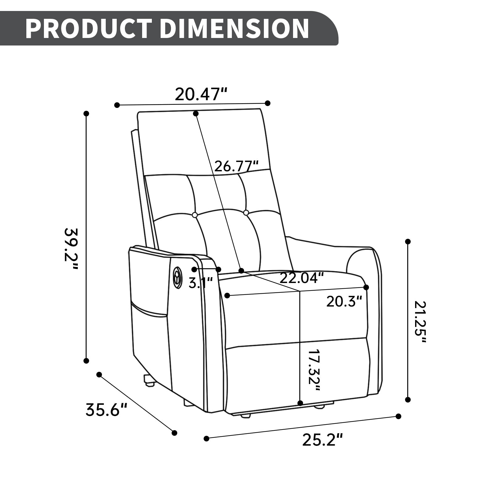 Deep Grey PU Single Motor Power Lift Recliner Chair with Massage and Heat for Elderly, Heavy Duty Motion Mechanism and One USB for Charging, Max Reclining Angle 155°