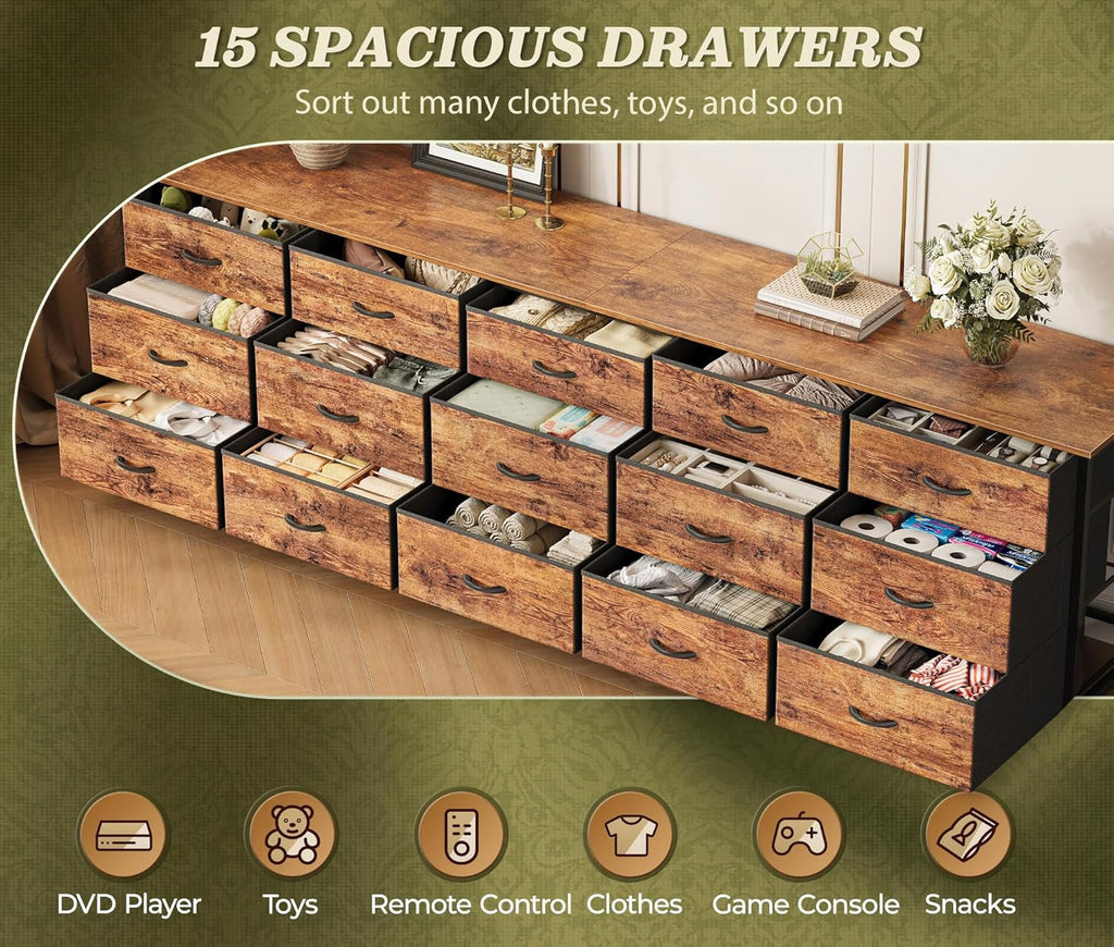 Ultralong 78Inch Dresser With Fifteen Storage Drawers