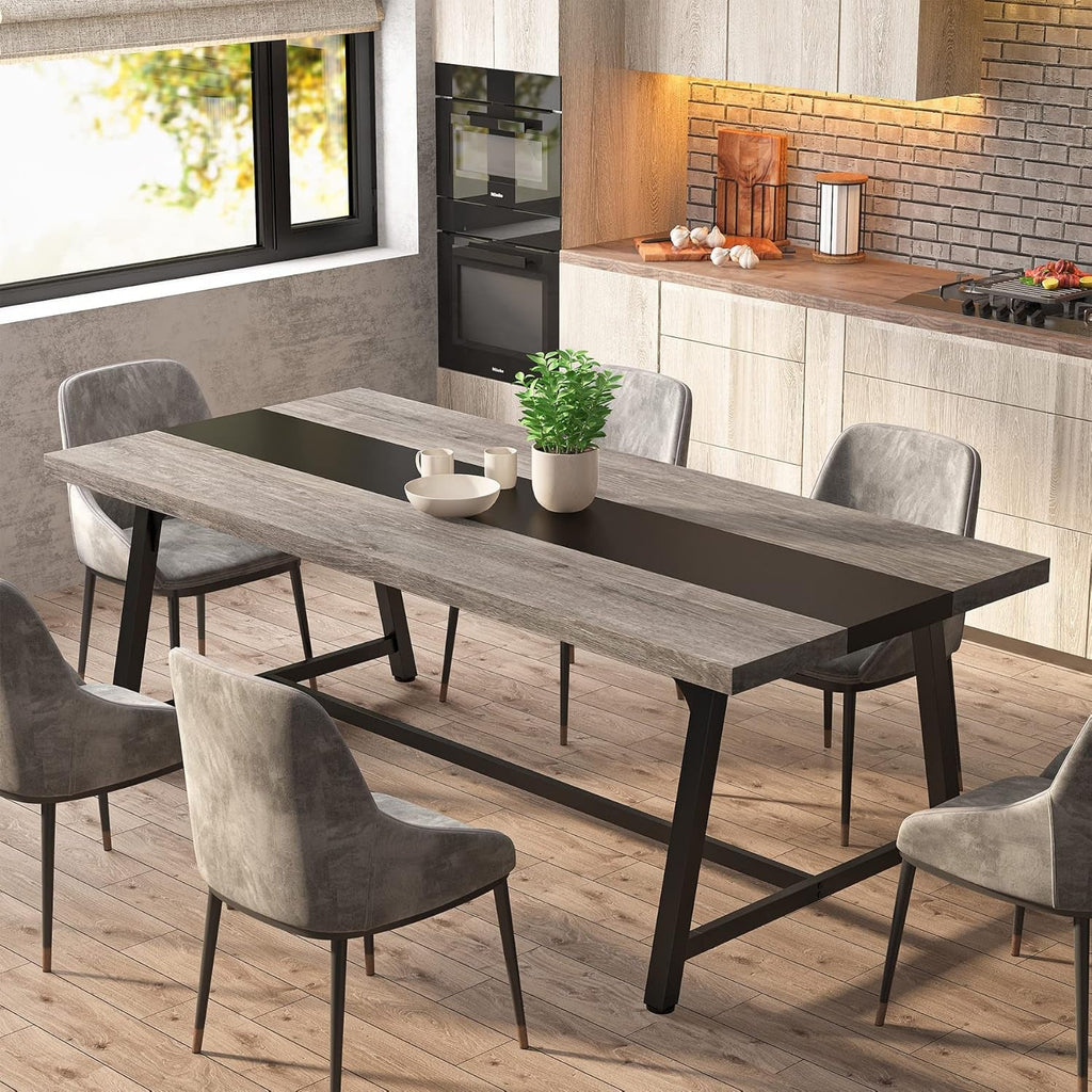 70.87 Inch Dining Table For 8 With Metal Frame In Gray