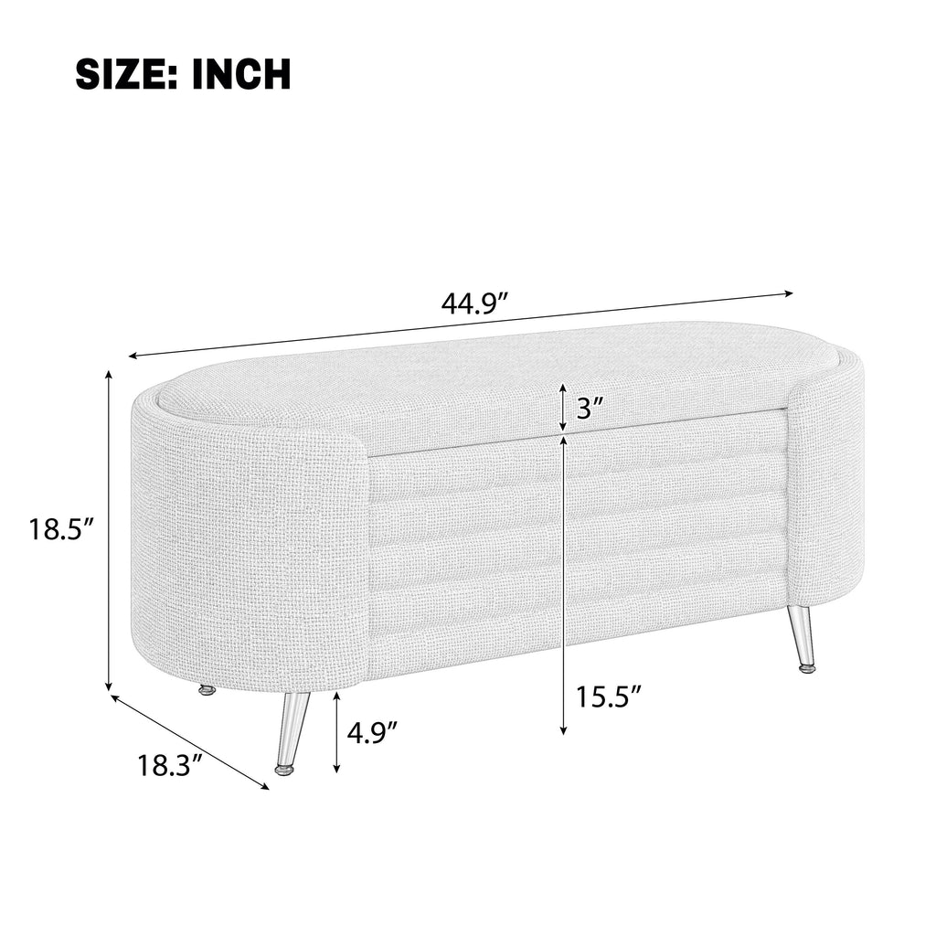 Storage Ottoman Modern Oval Beige Chenille with Metal Legs 44.9l X 18.3W X 18.5h