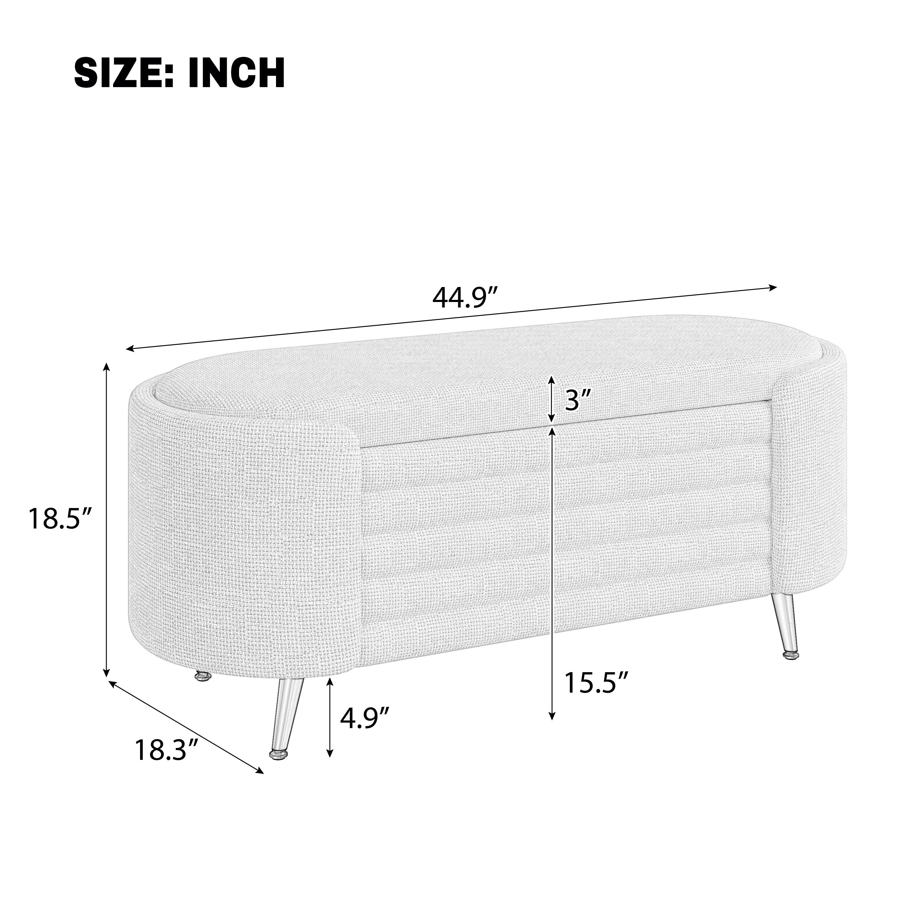 Storage Ottoman Modern Oval Beige Chenille with Metal Legs 44.9l X 18.3W X 18.5h